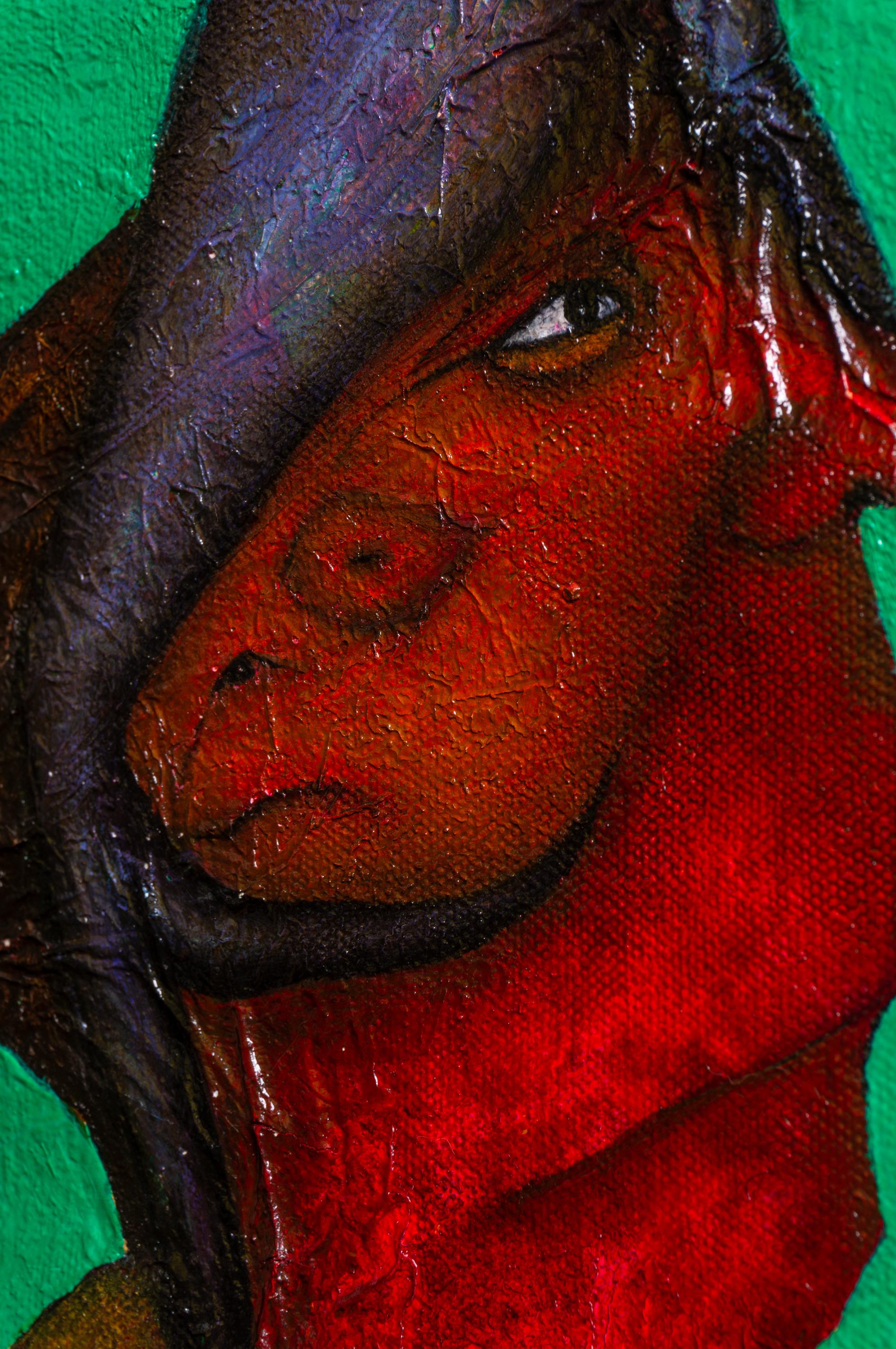 FIGURATIVE Gemälde Tier „Emaragd-Whispers“, Öltextur, gemischt 2022 im Angebot 4