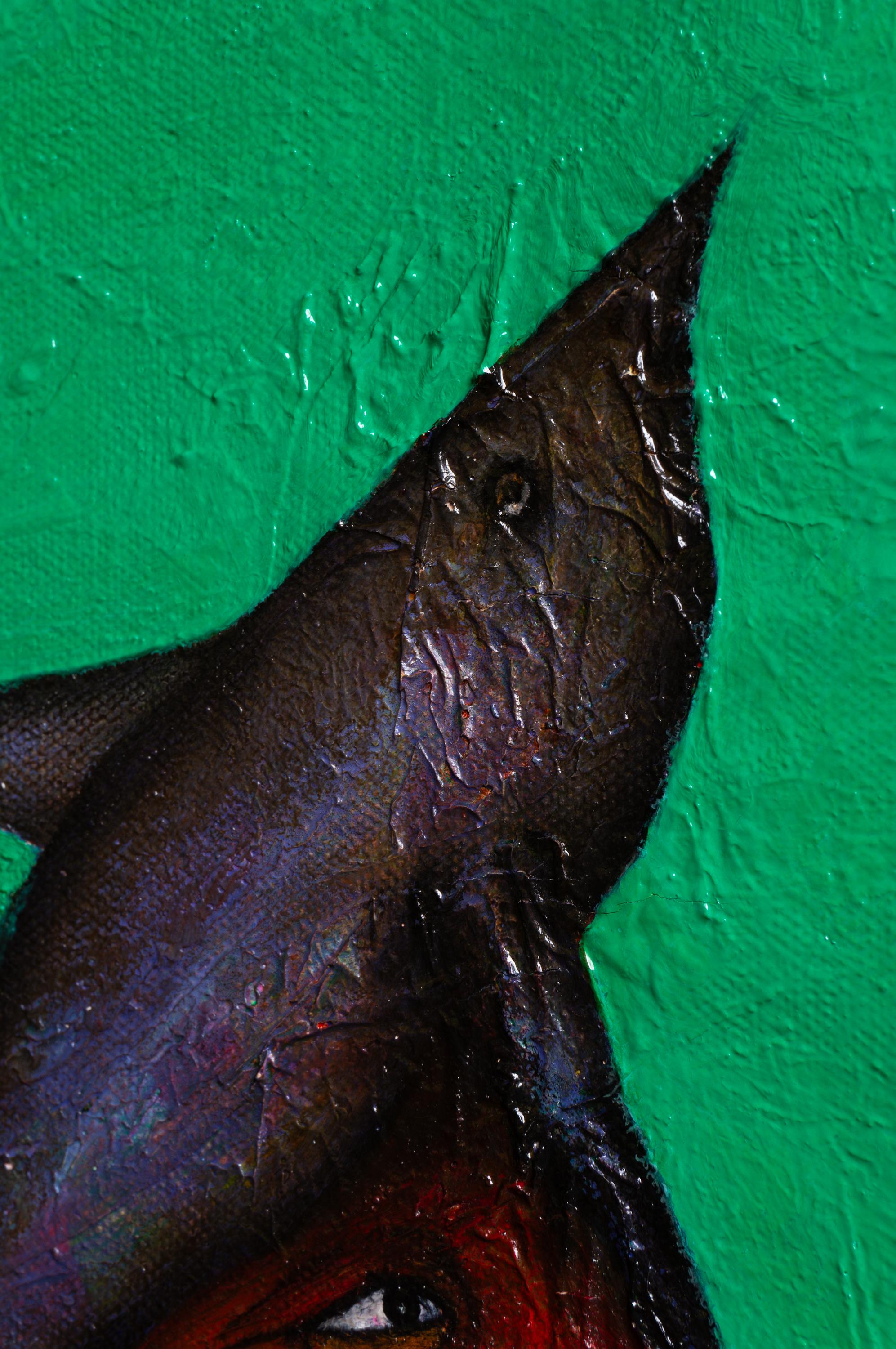 FIGURATIVE Gemälde Tier „Emaragd-Whispers“, Öltextur, gemischt 2022 im Angebot 5