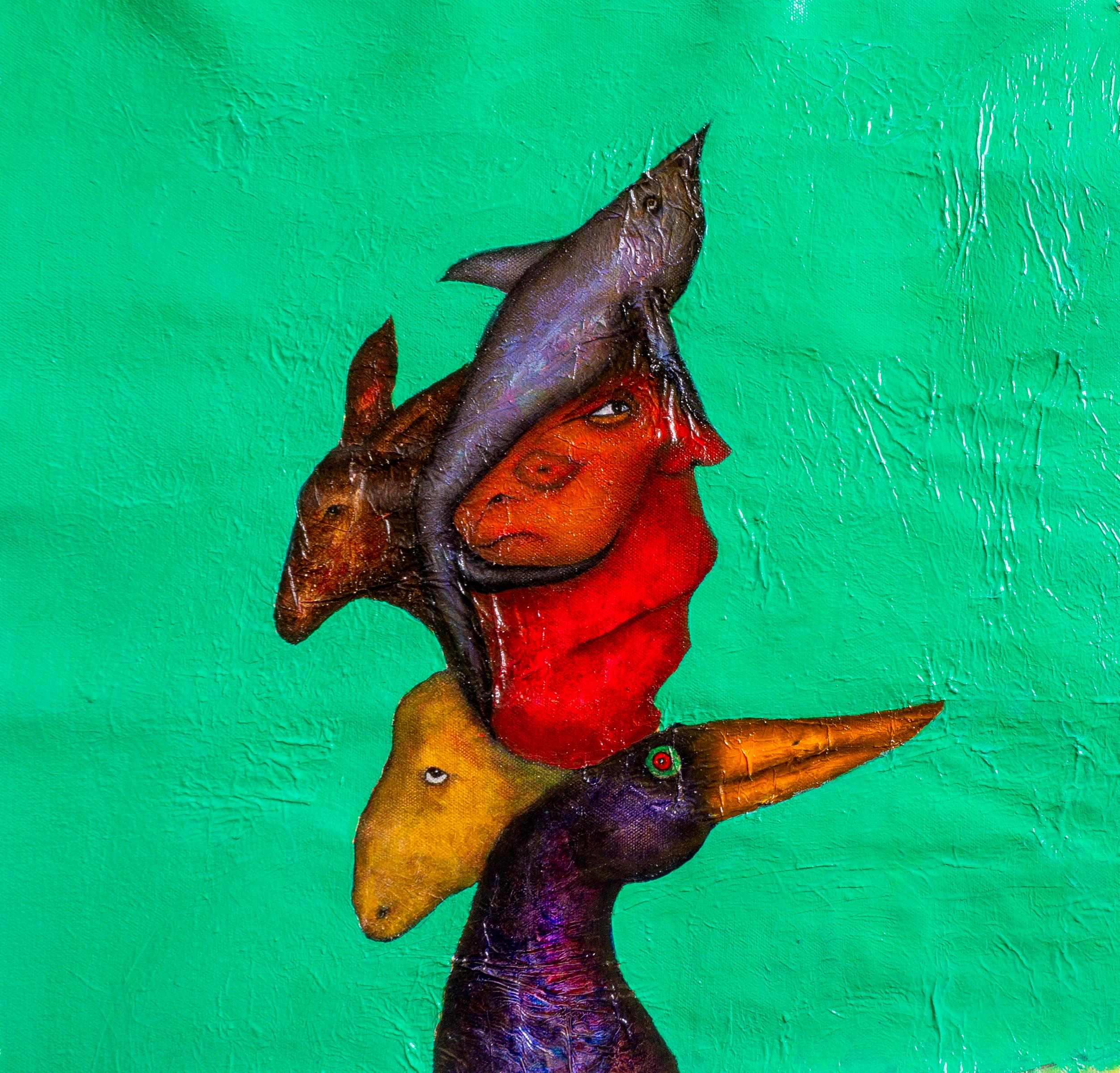 Animal Art di Luis Alexander Rodríguez (Ie-Xiua) - Figurative  Painting Animal "Emerald Whispers", Oil Textured Mixed