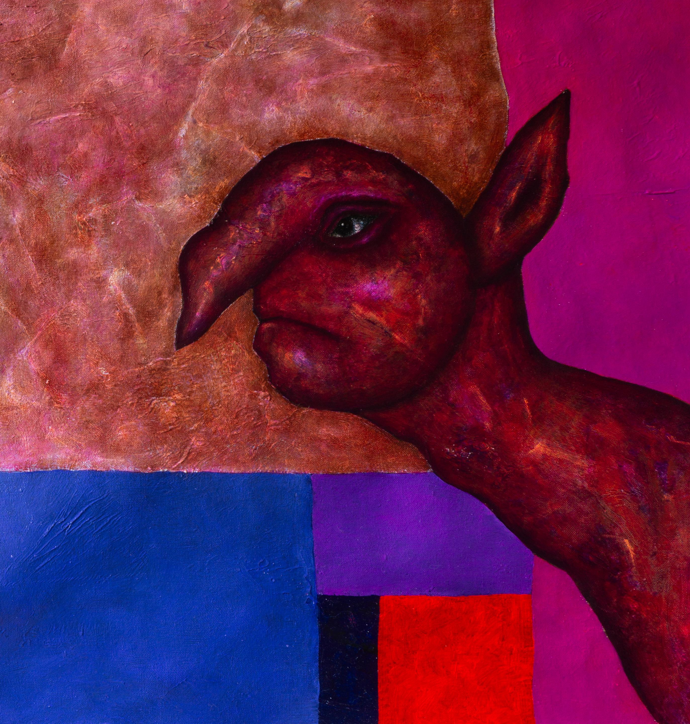 Portrait Painting Luis Alexander Rodríguez (Ie-Xiua) - Peinture magique « Study for magenta spirit » texturée et mélangée en rose