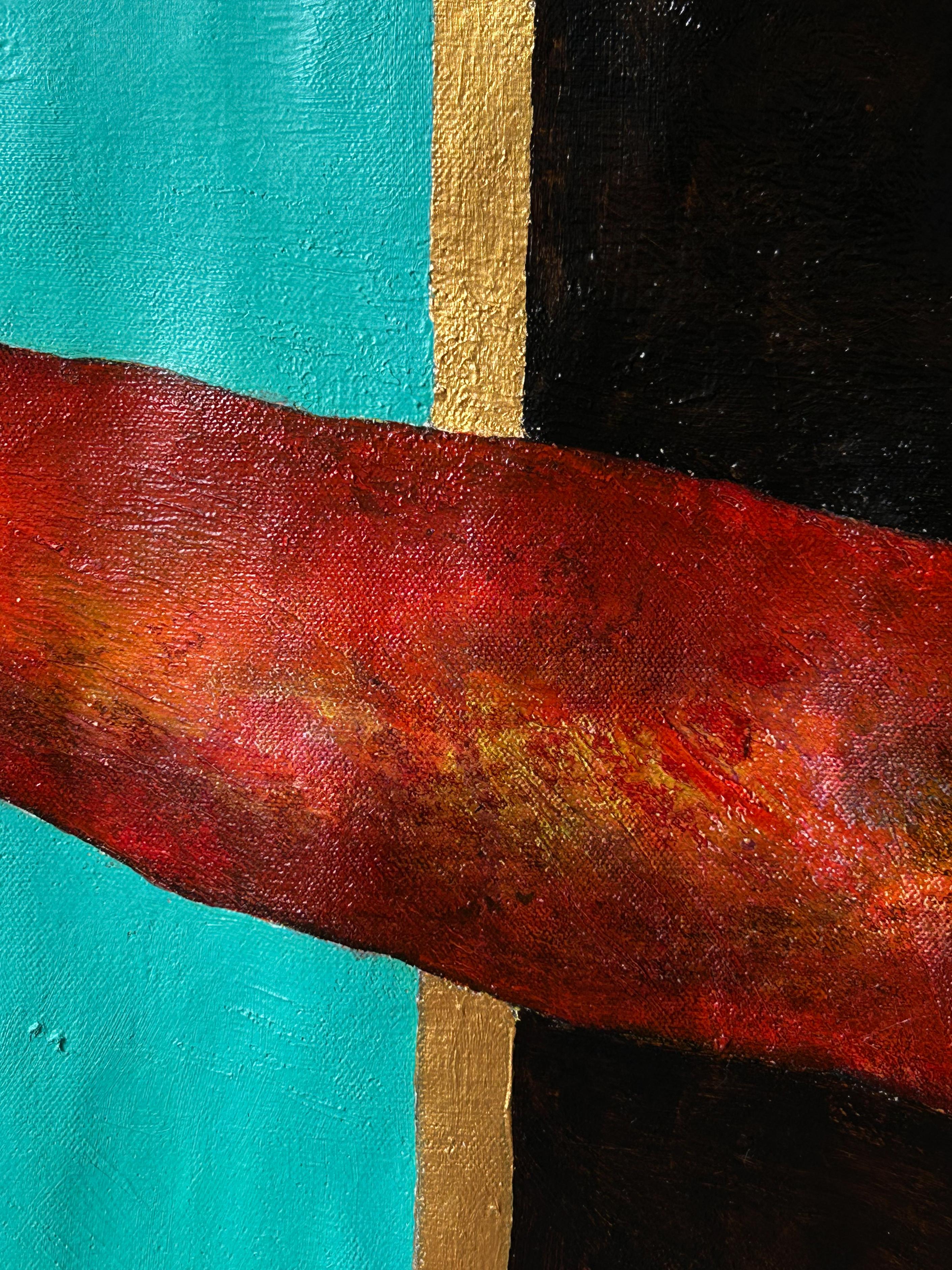 Figurative Painting On An Abstract Background In Oil On Canvas. 