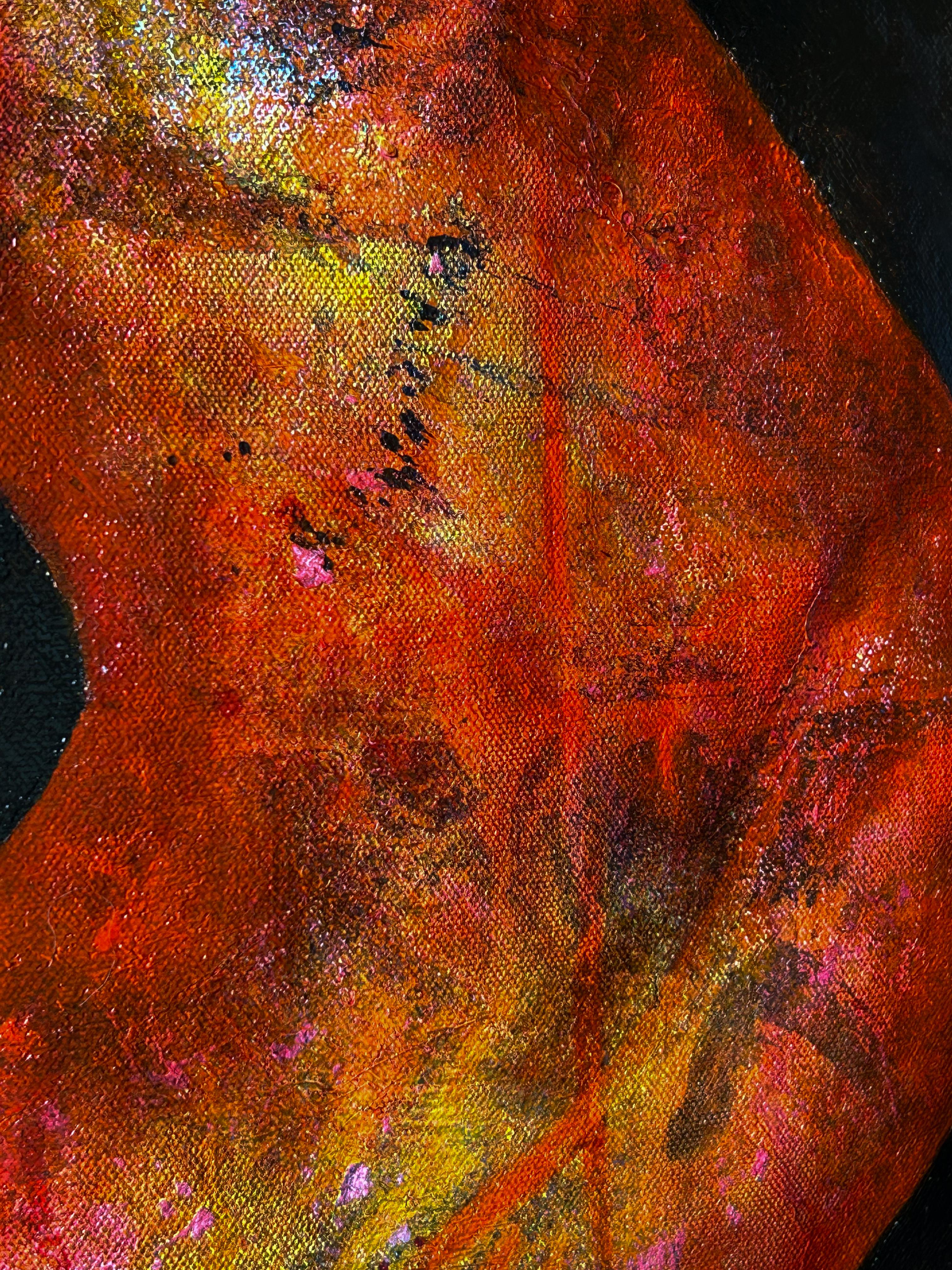Figurative Painting On An Abstract Background In Oil On Canvas. 