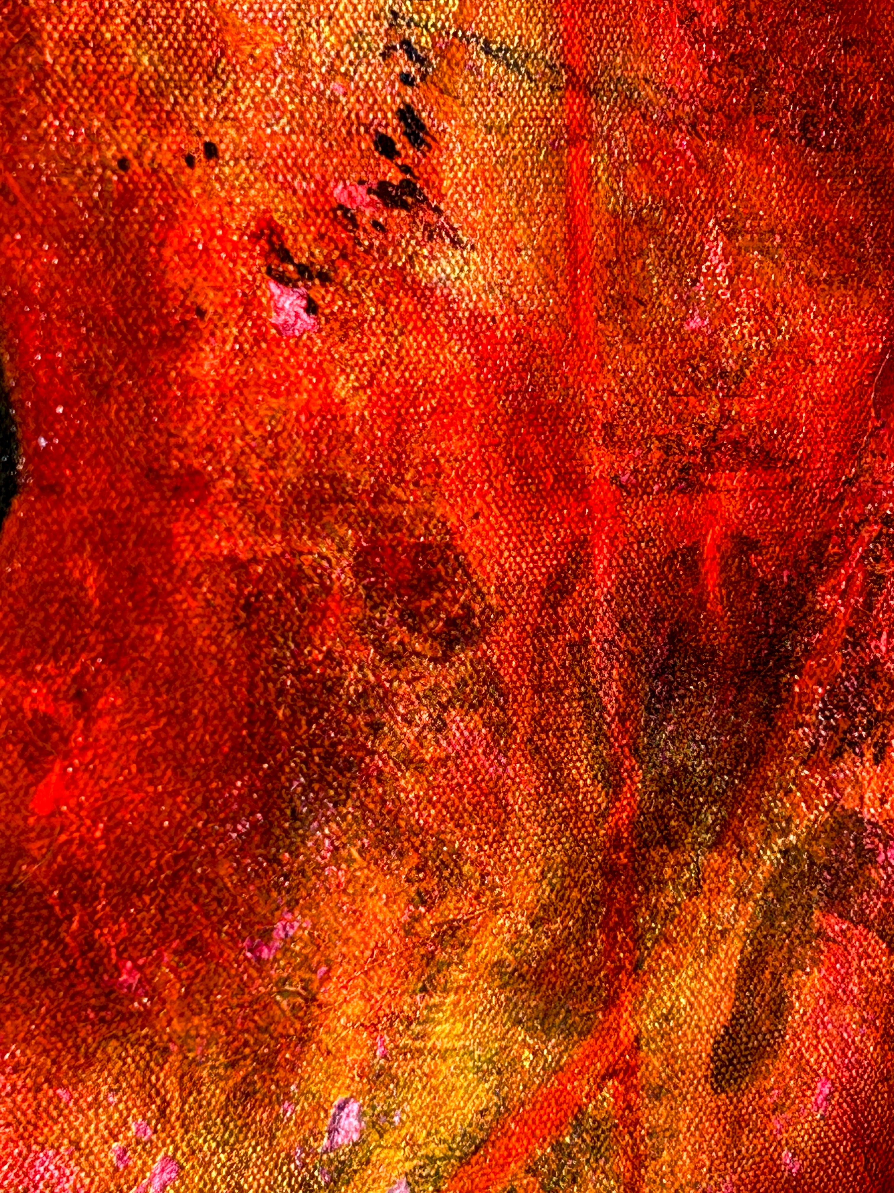 Figurative Painting On An Abstract Background In Oil On Canvas. 