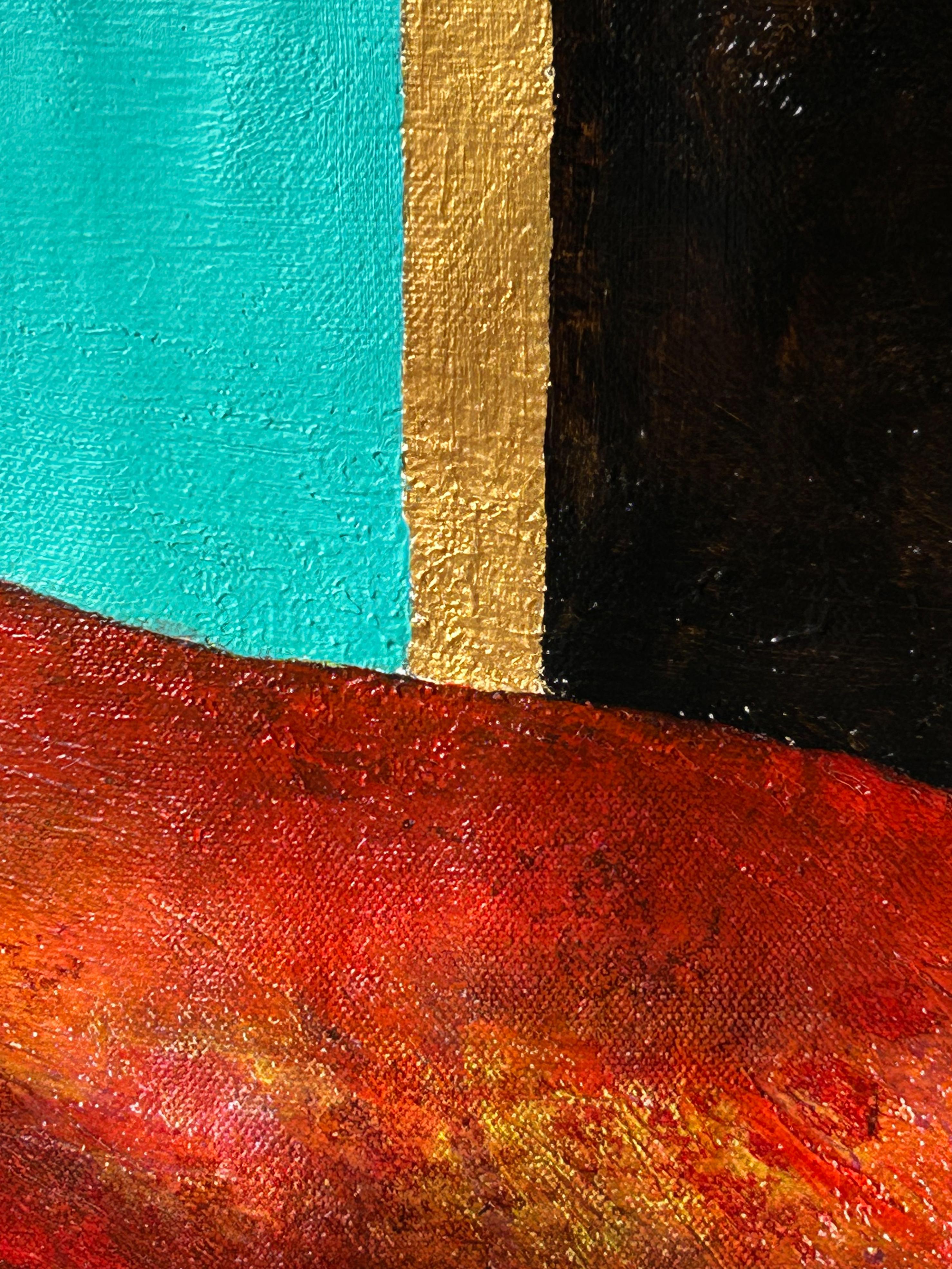 Figurative Painting On An Abstract Background In Oil On Canvas. 