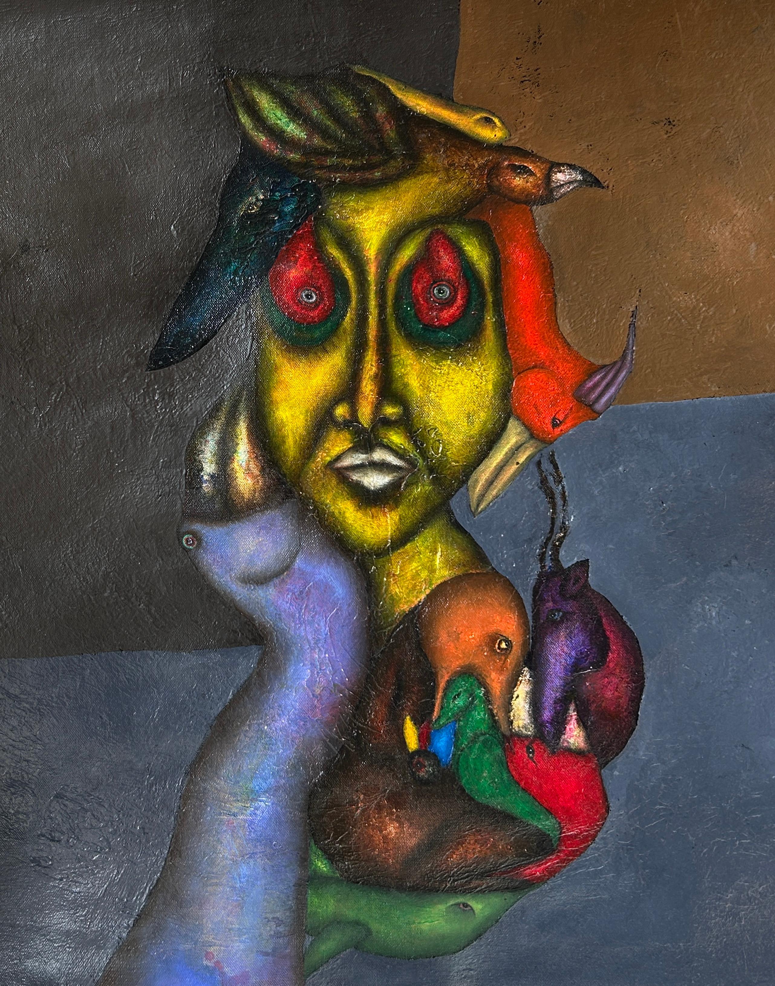 Goodbye Mixed Media Oil Painting on Canvas, Abstract Figurative Art