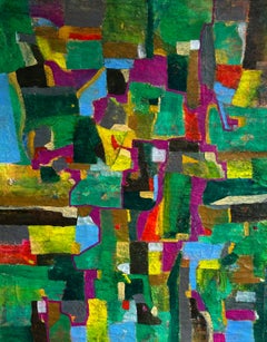 Cuadro abstracto Verde Vida Feliz, Técnica mixta sobre lienzo, 60x75 cm