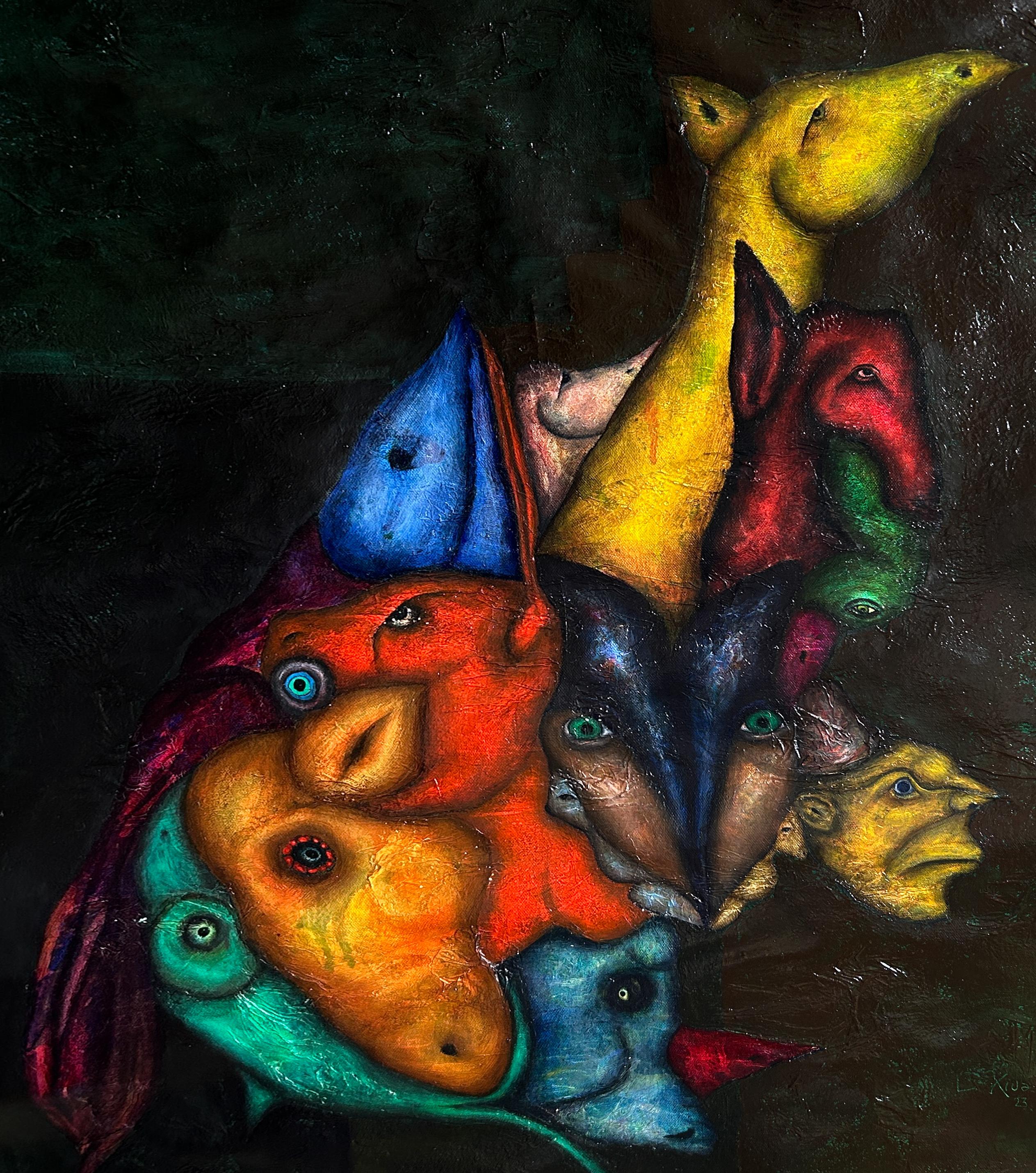 In Nature We Are All One, Figuratives Ölgemälde auf Leinwand, 57x45 cm