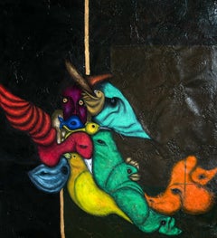 "In Swirls" Pittura ad olio figurativa su tela, 120x75 cm, 2021