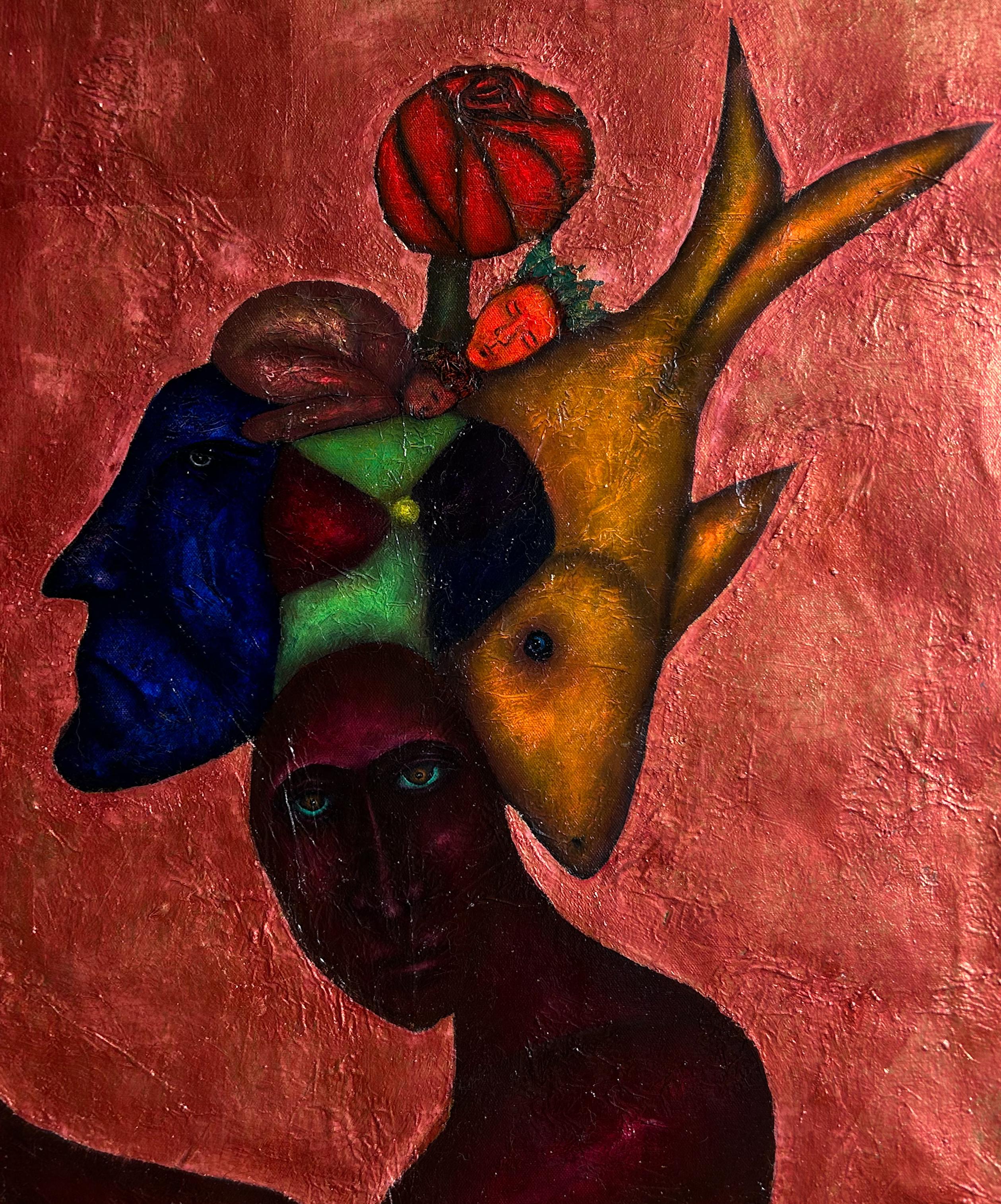 Letter from a stranger : peinture à l'huile sur toile surréaliste - Contemporain Painting par Luis Alexander Rodríguez (Ie-Xiua)