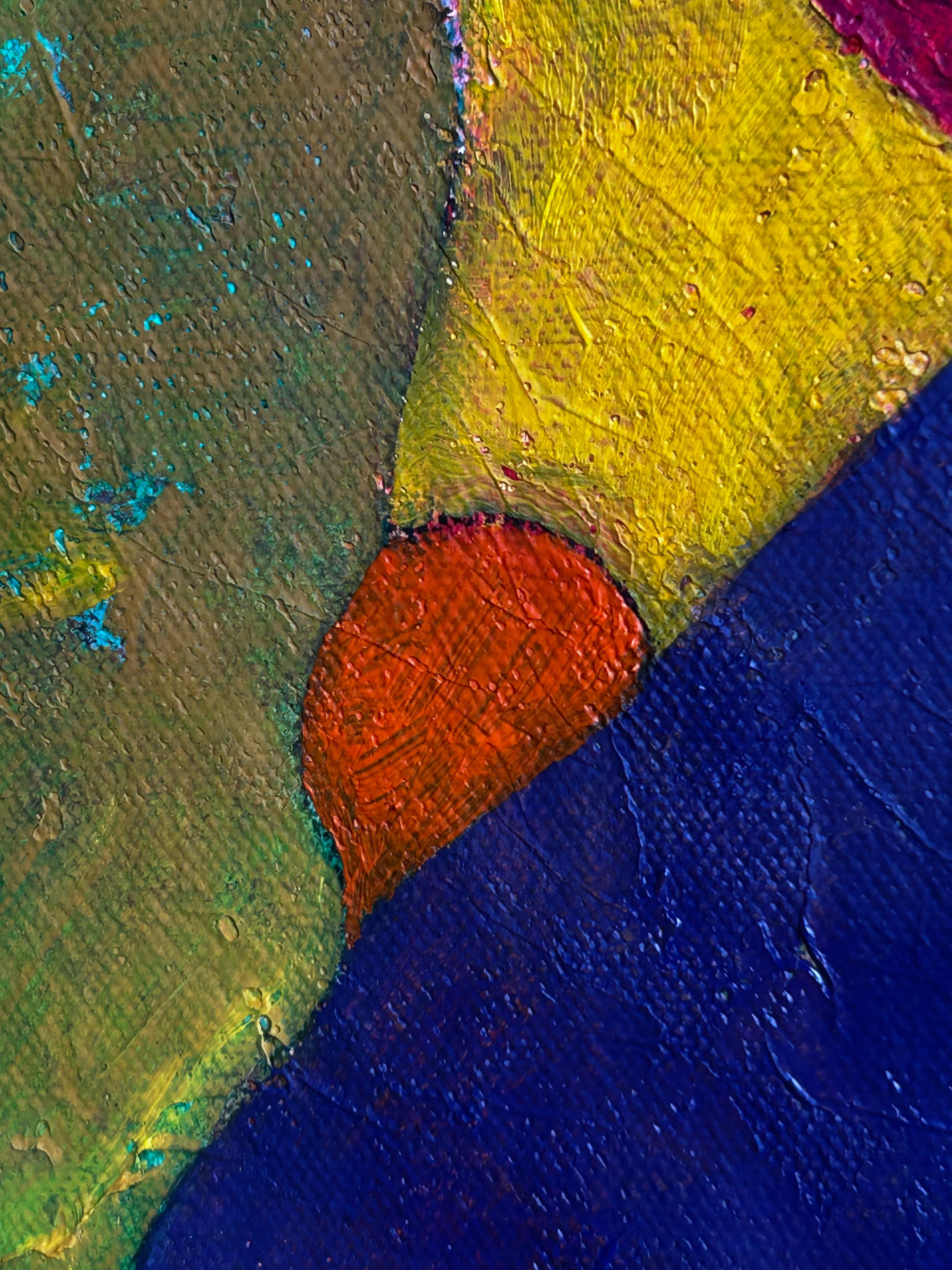 Peinture à l'huile sur toile et feuille d'or « The Luminous moment #1 Blue and Orange »