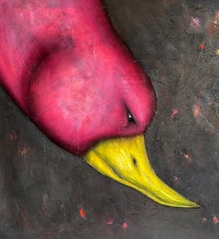 Magenta Bird Original Oil Painting on Canvas, Signed, Animal Series