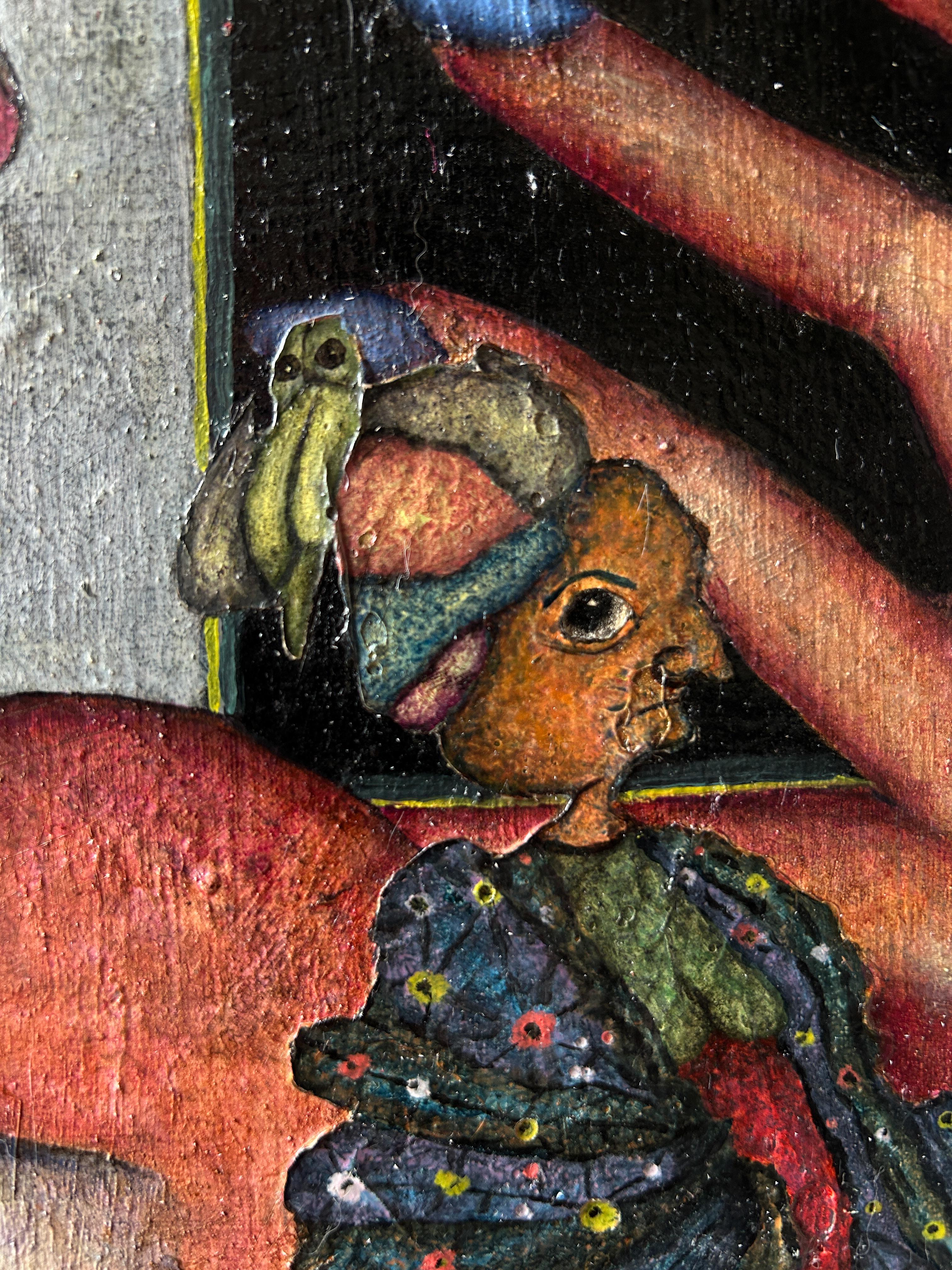 Oil on Board And Textures With Selfie, Animals And Figures. “Doubt”. For Sale 4