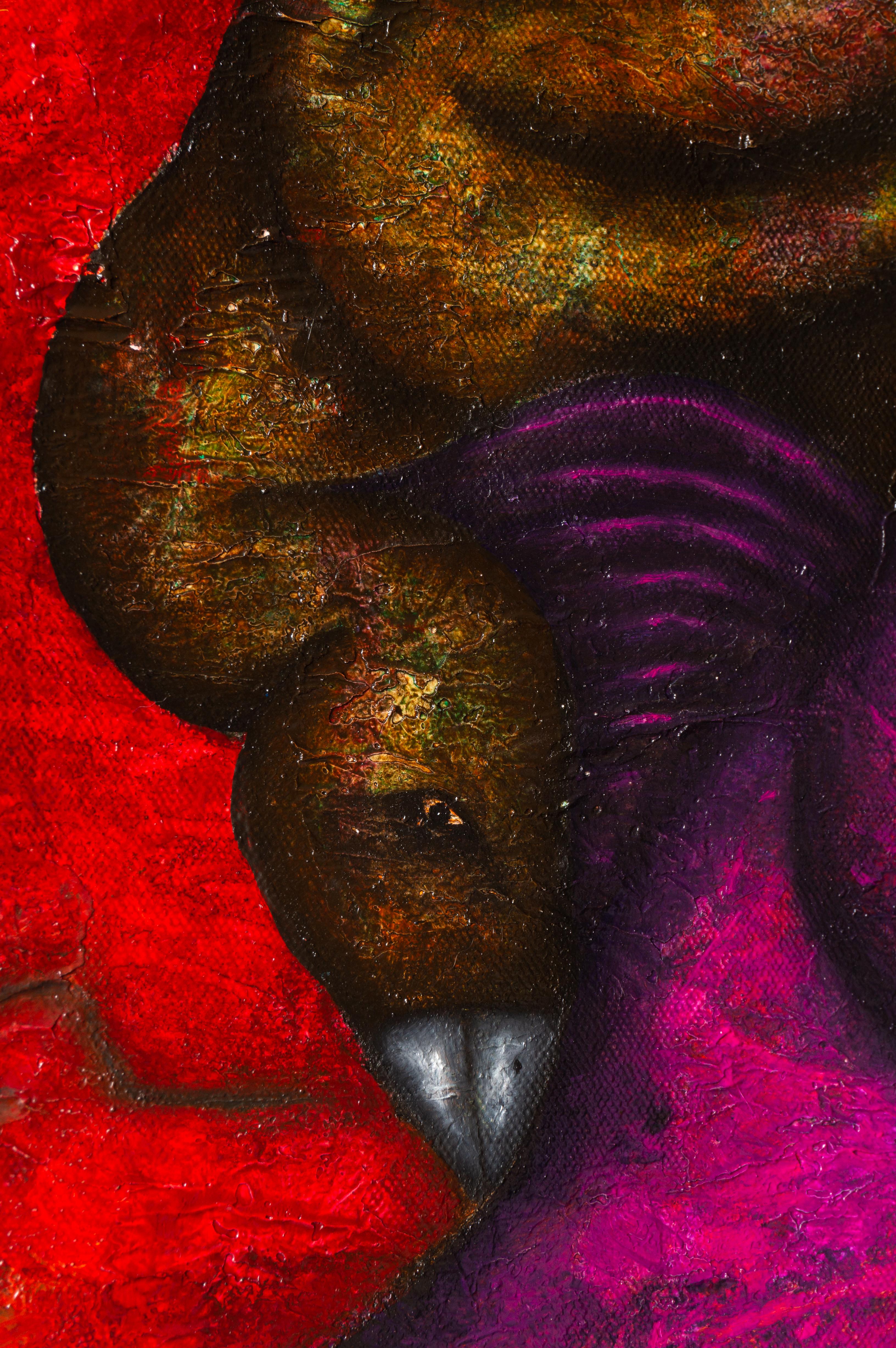 Olio su tela con animali e figure in ombra naturale. 