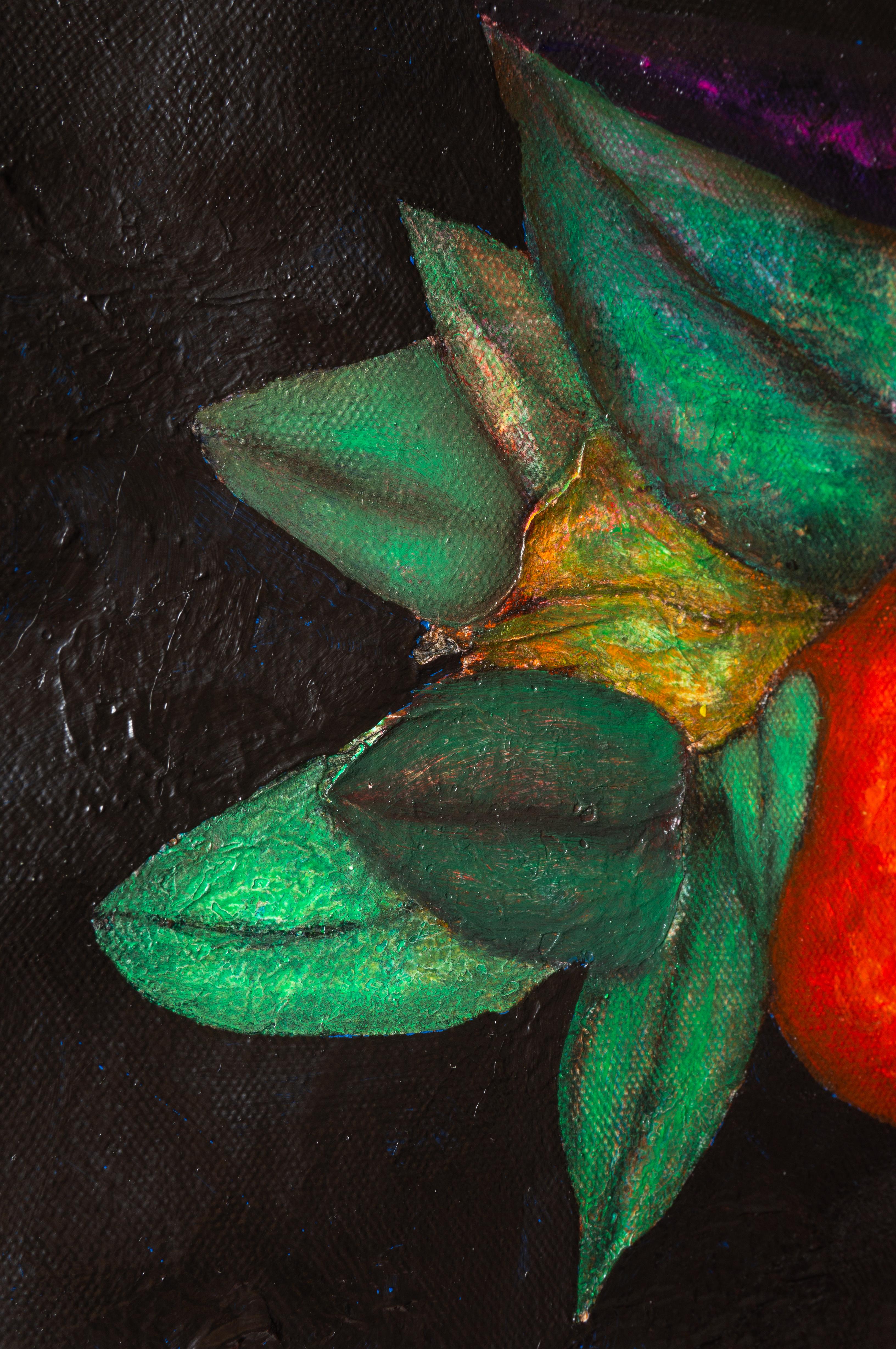 Olio su tela con animali e figure in ombra naturale. 
