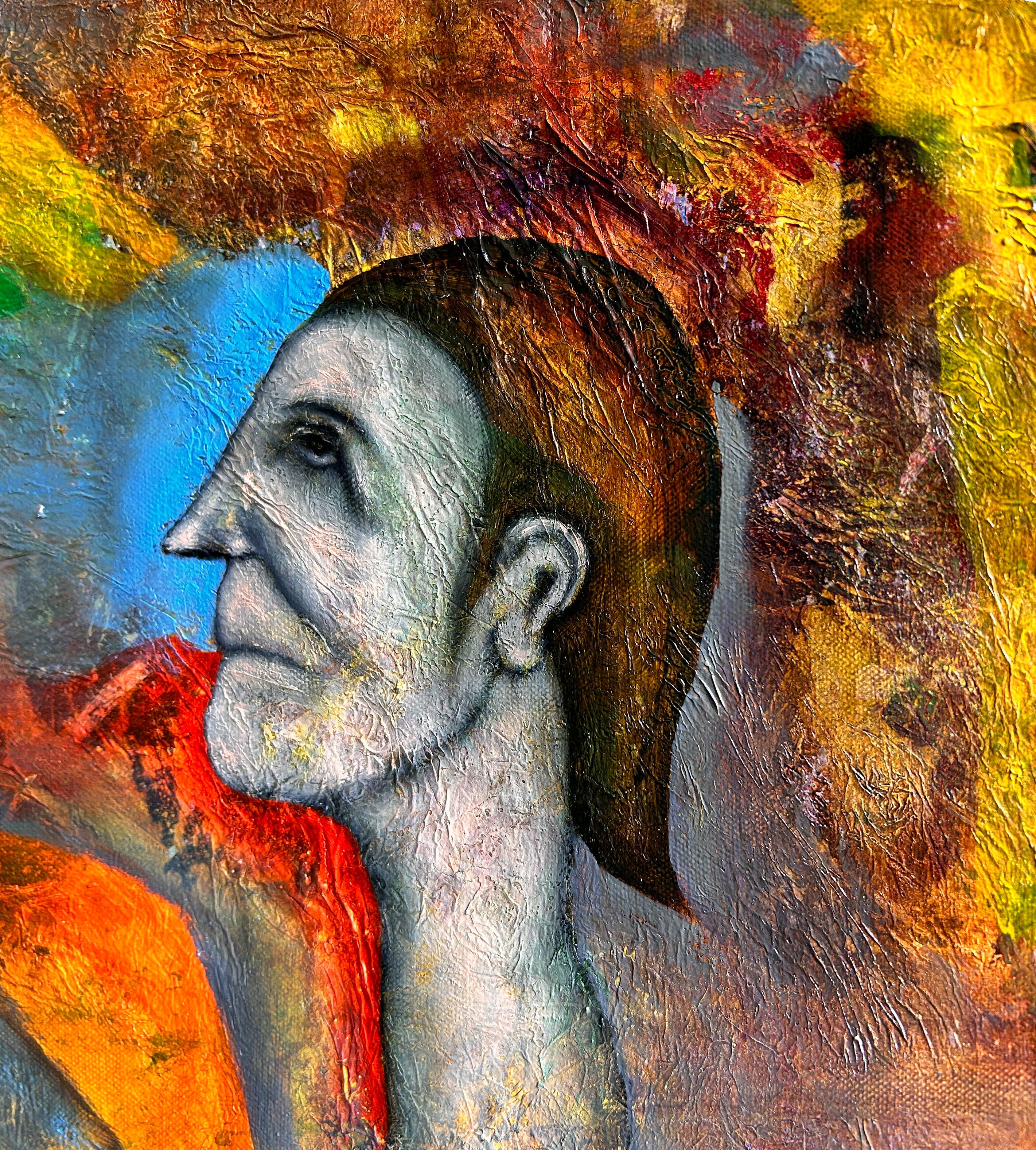 Oil On Canvas With Gold, Yellow, Blue And Red Tones 