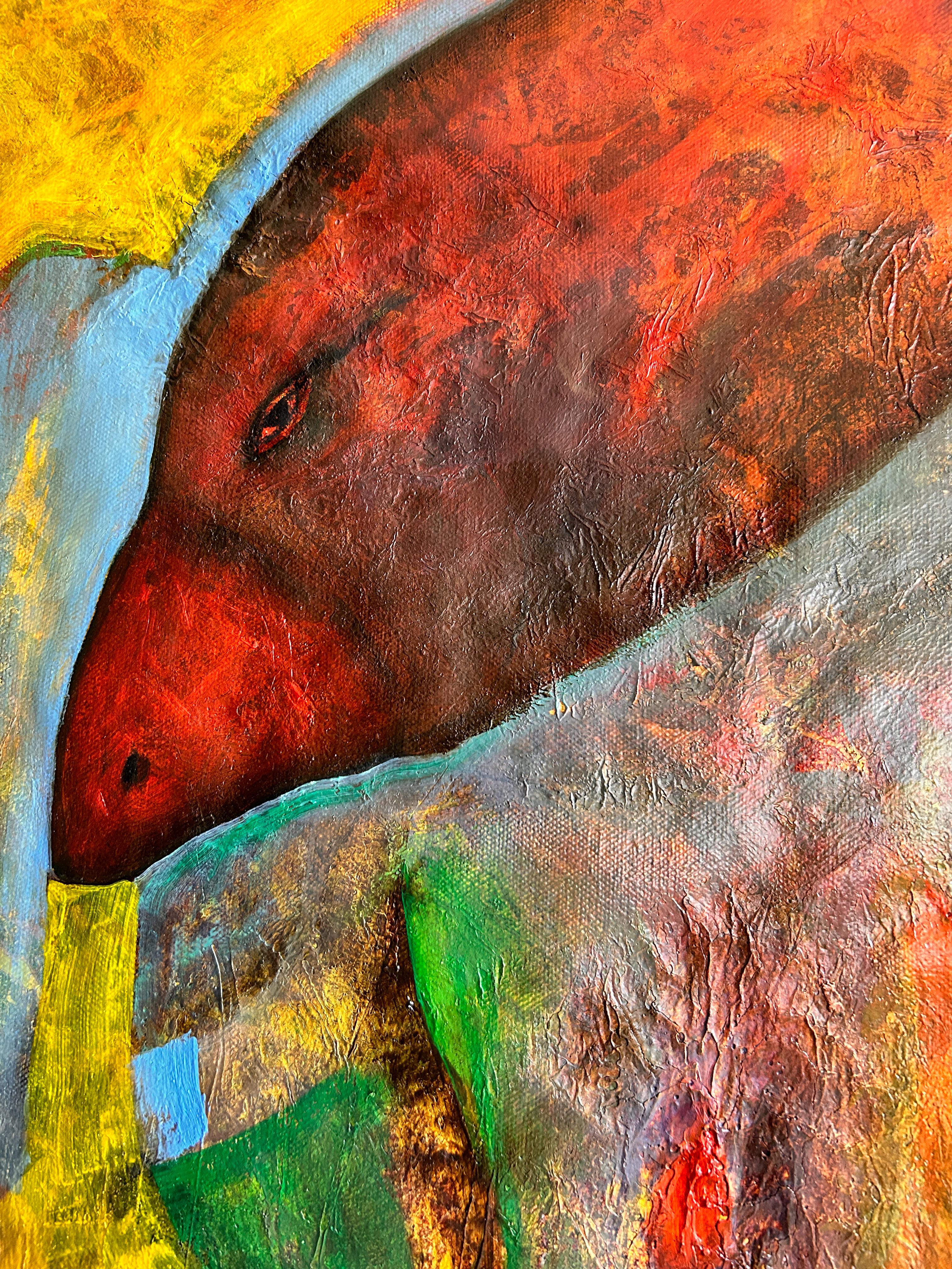Oil On Canvas With Gold, Yellow, Blue And Red Tones 