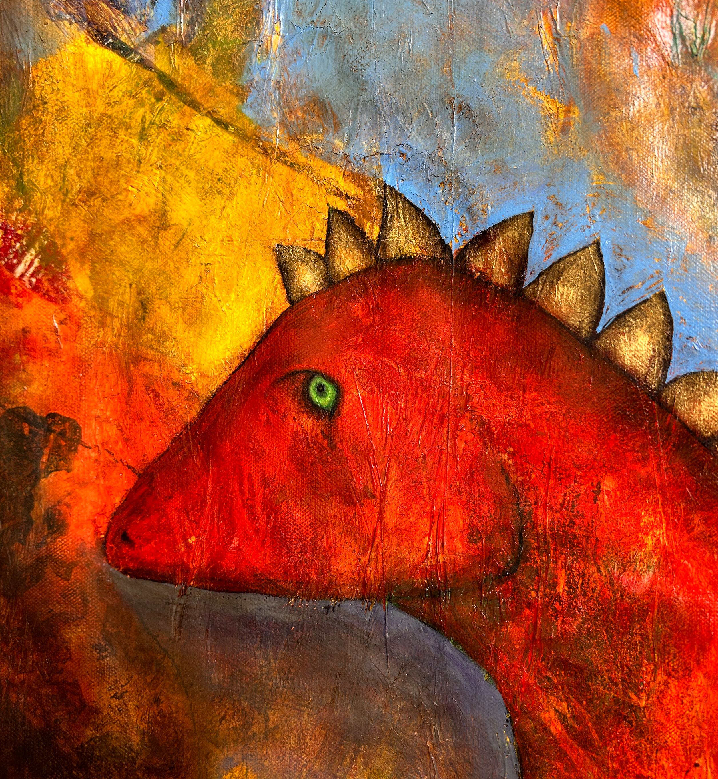 Oil On Canvas With Gold, Yellow, Blue And Red Tones 