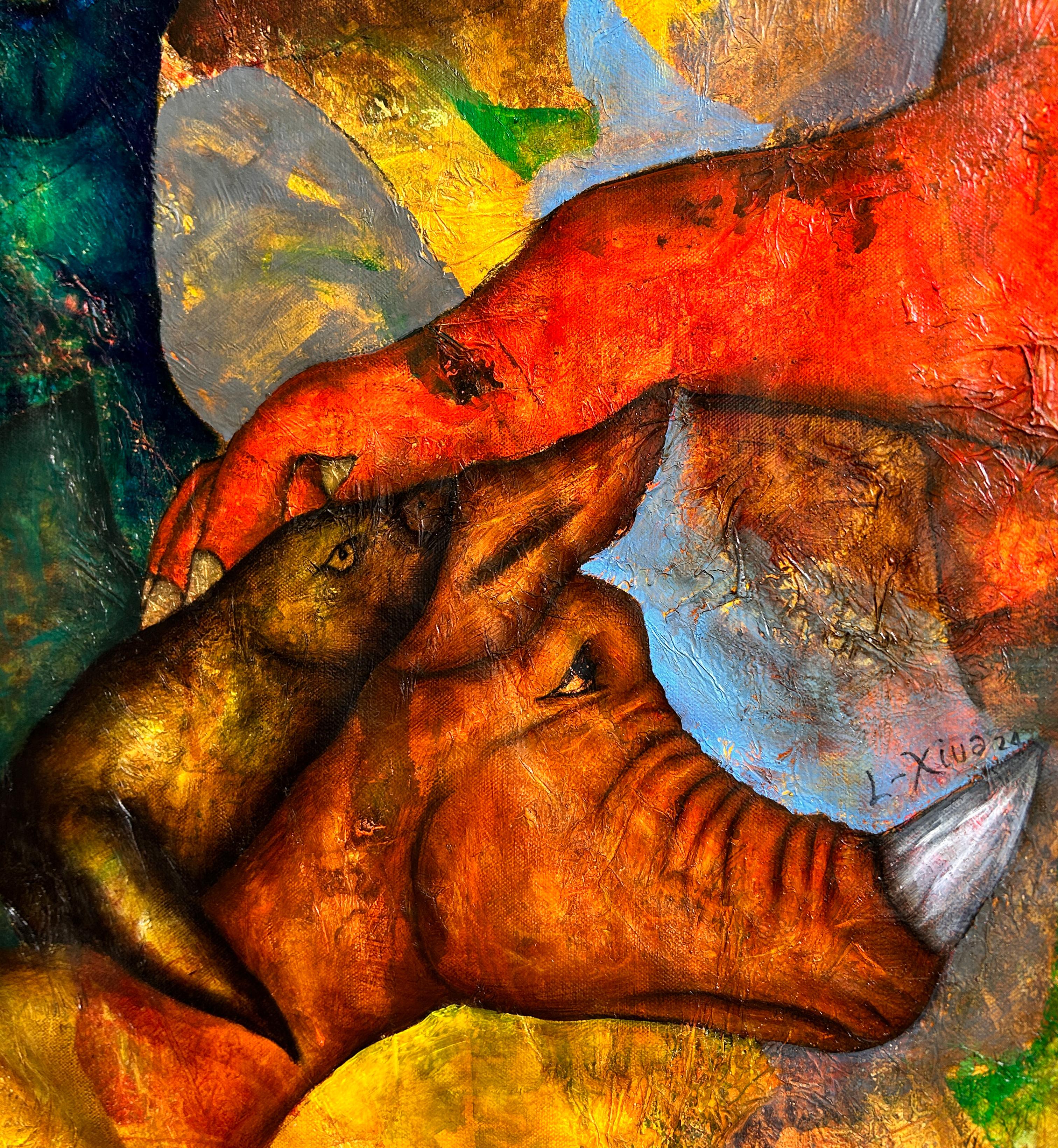 Oil On Canvas With Gold, Yellow, Blue And Red Tones 