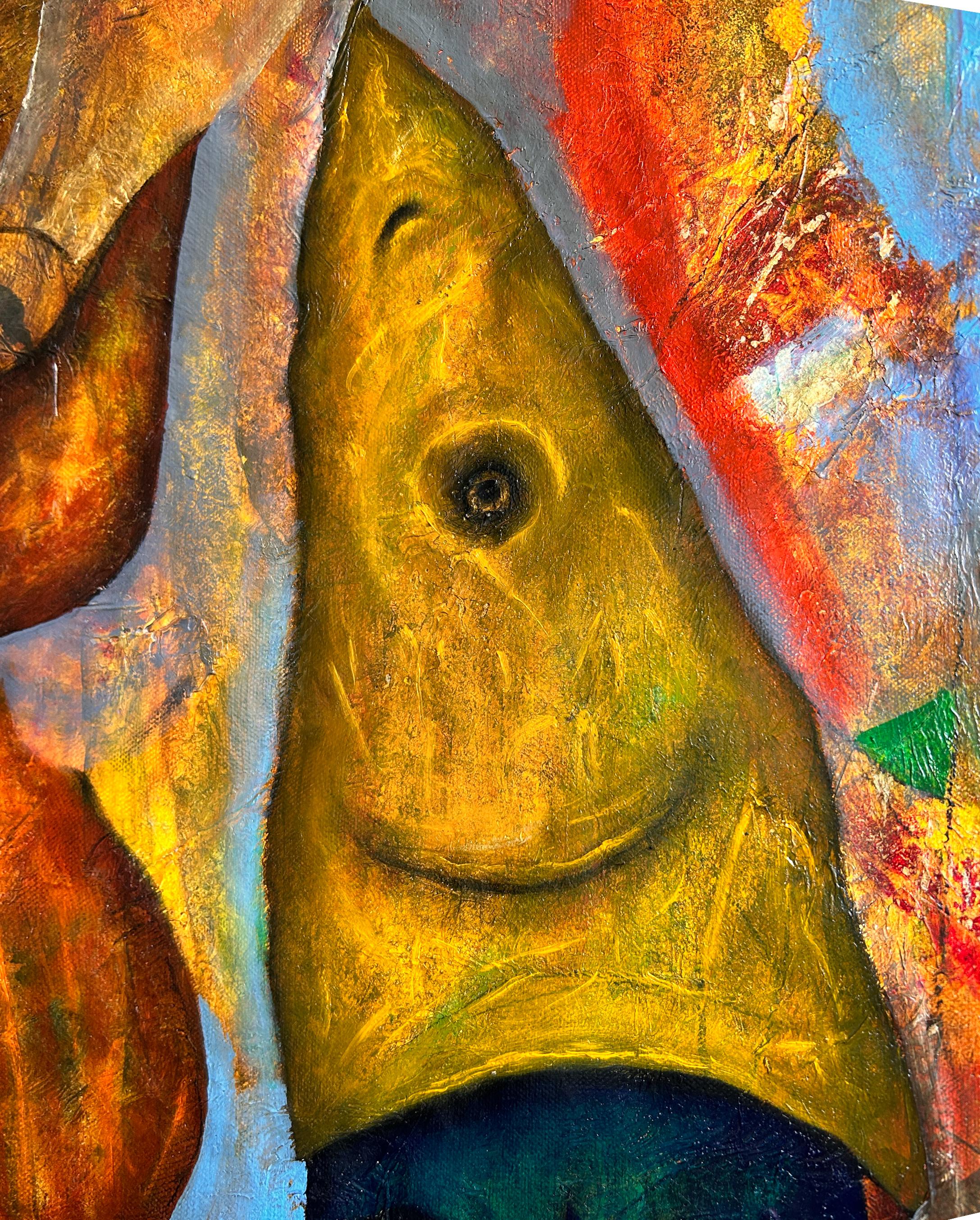 Oil On Canvas With Gold, Yellow, Blue And Red Tones 