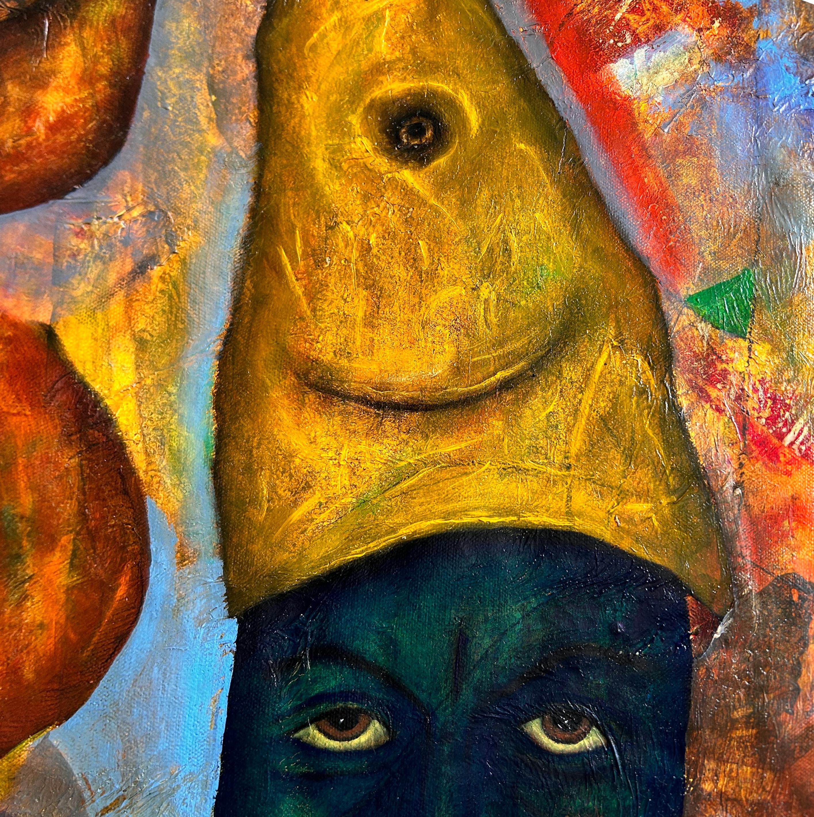 Oil On Canvas With Gold, Yellow, Blue And Red Tones 