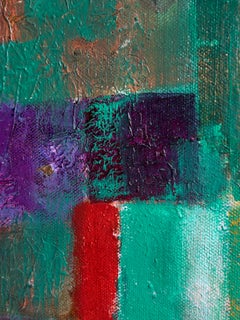 Pintura al óleo sobre lienzo. Un Bulldog Francés Sobre Un Fondo Verde Abstracto.