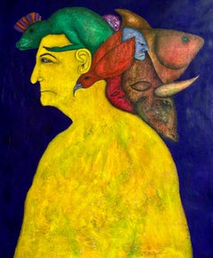 Peinture à l'huile sur toile et feuille d'or « The Luminous moment #2 Yellow and Violet »