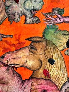 Ölgemälde auf Leinwand. Porträt in Grün mit Lichtwesen. "Loben"