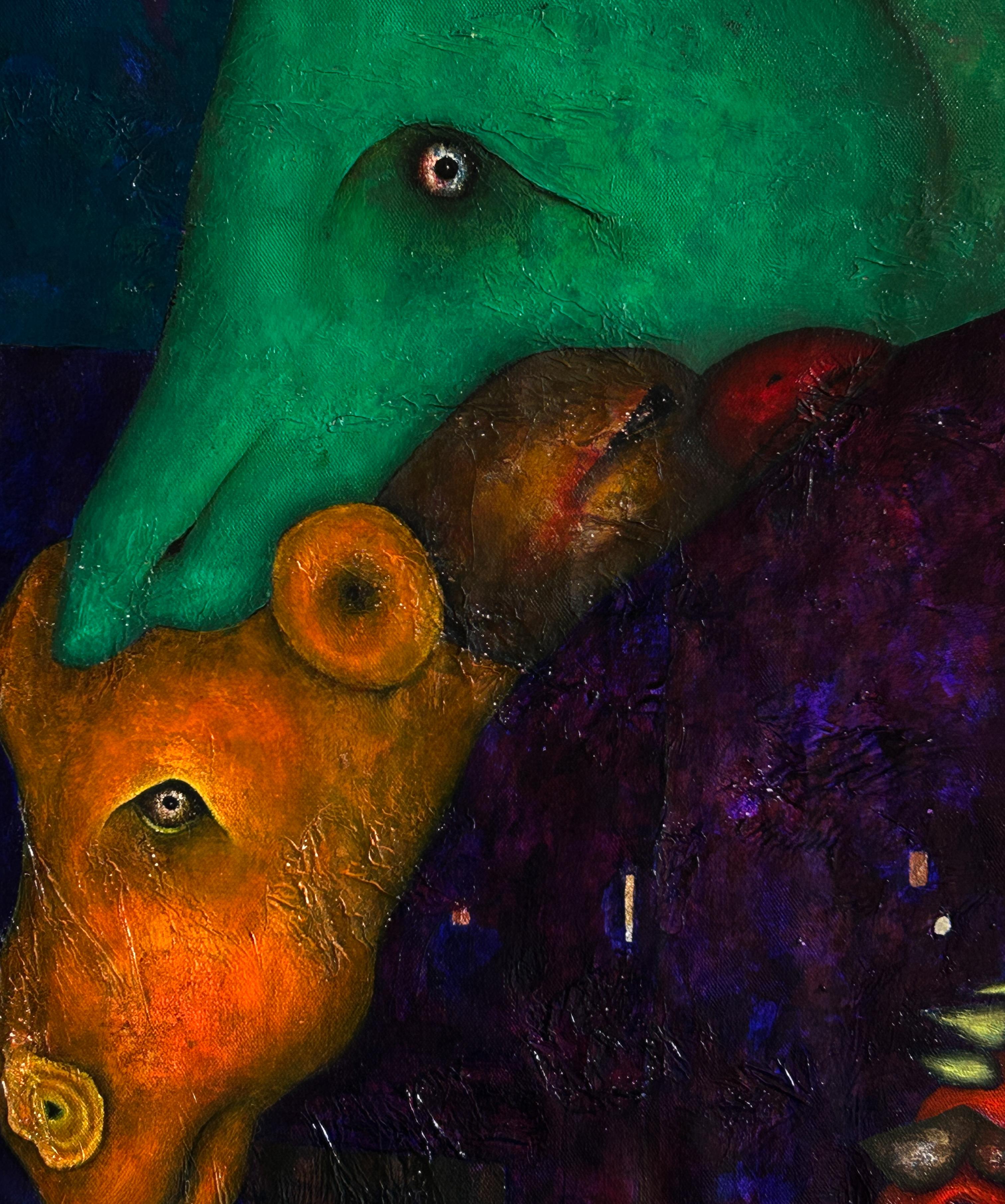 Pittura a olio su tela, tecnica mista, arte contemporanea. 