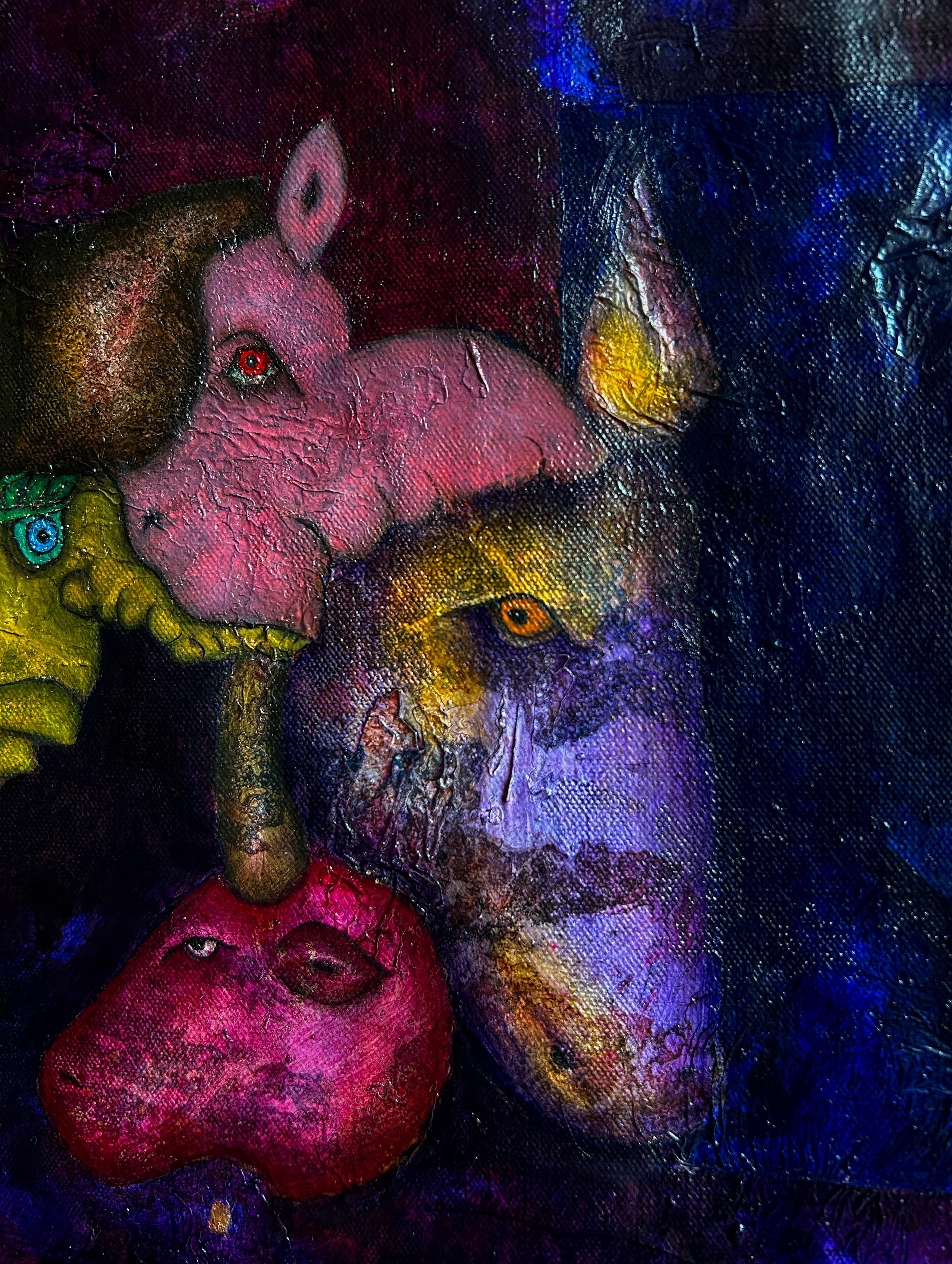 Pittura a olio su tela, tecnica mista, arte contemporanea. 