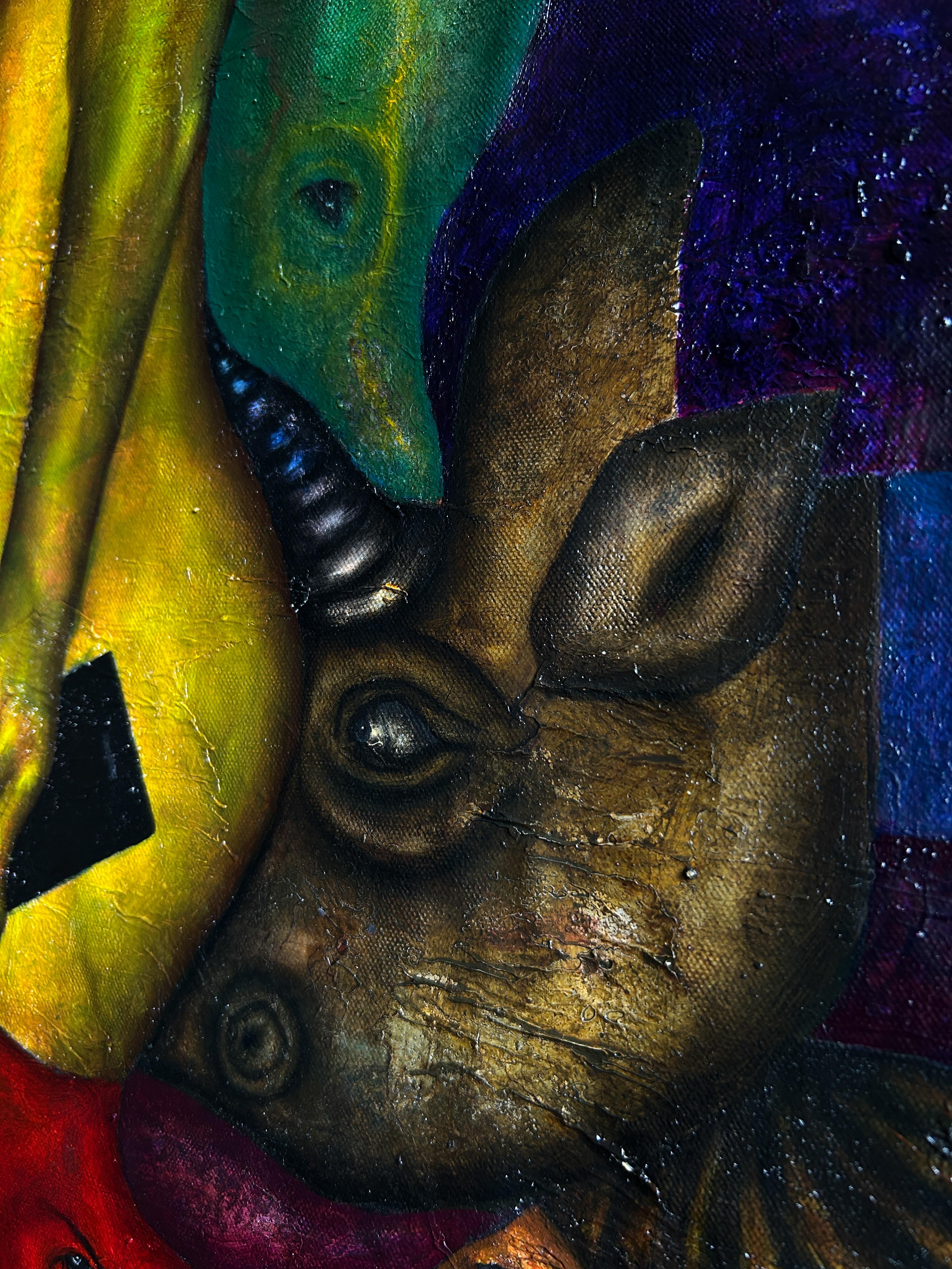 Pittura a olio su tela, tecnica mista, arte contemporanea. 