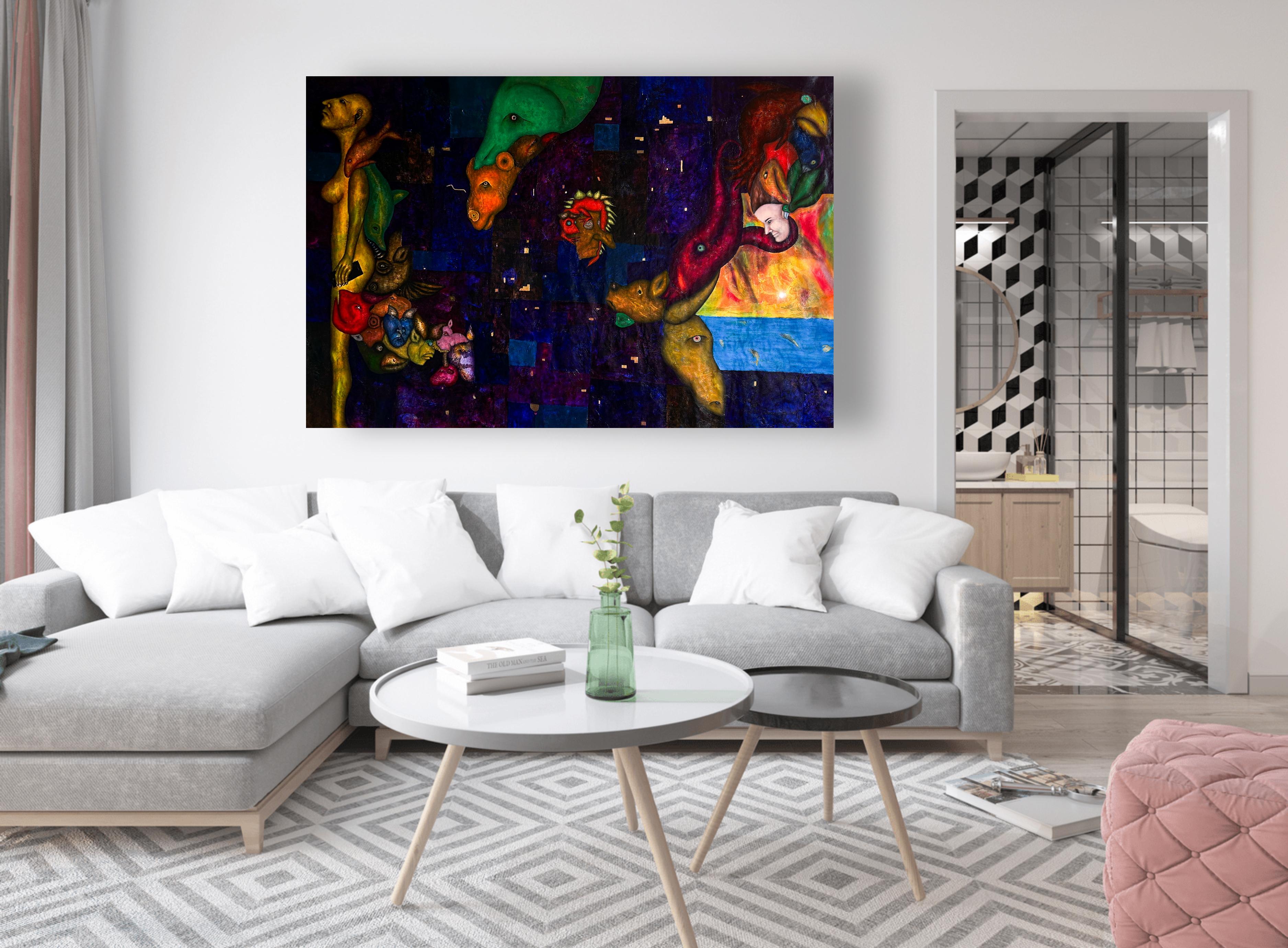 Pittura a olio su tela, tecnica mista, arte contemporanea. 
