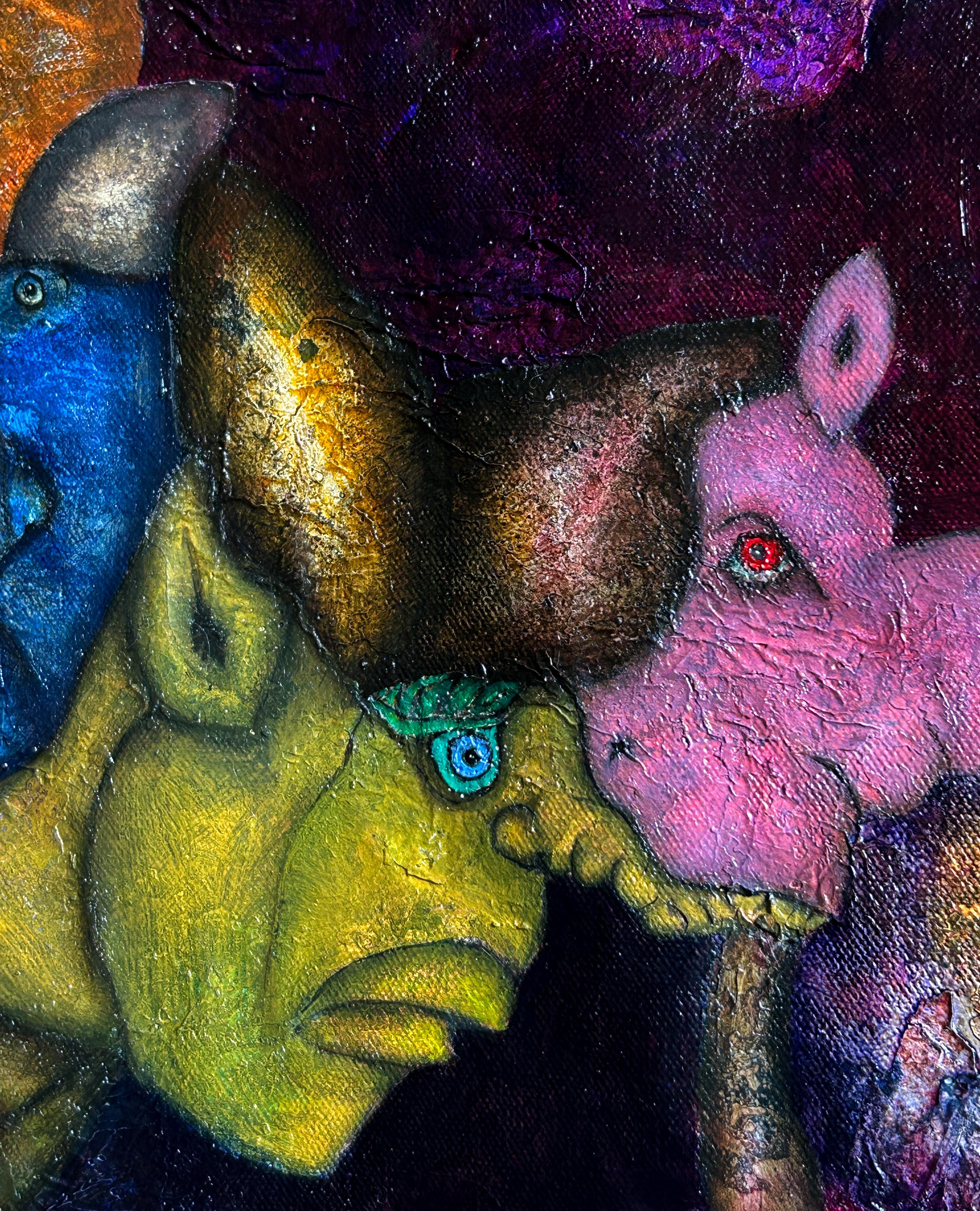 Pittura a olio su tela, tecnica mista, arte contemporanea. 