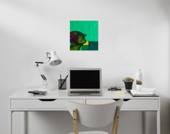 Ölgemälde auf Leinwand. Porträt in Grün mit Wesen des Lichts. "Loben"