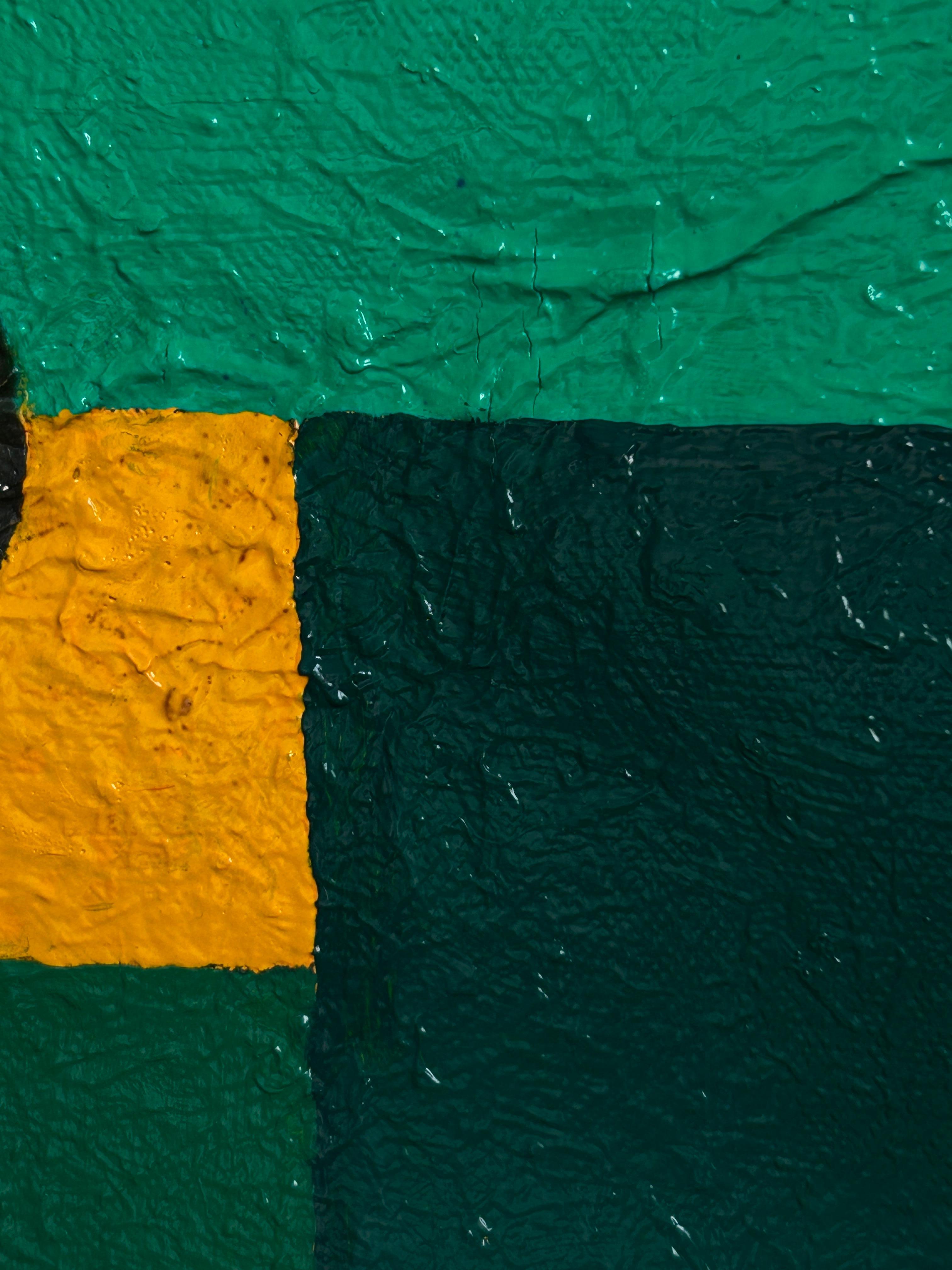 Ölgemälde auf Leinwand. Porträt in Grün mit Wesen des Lichts. 