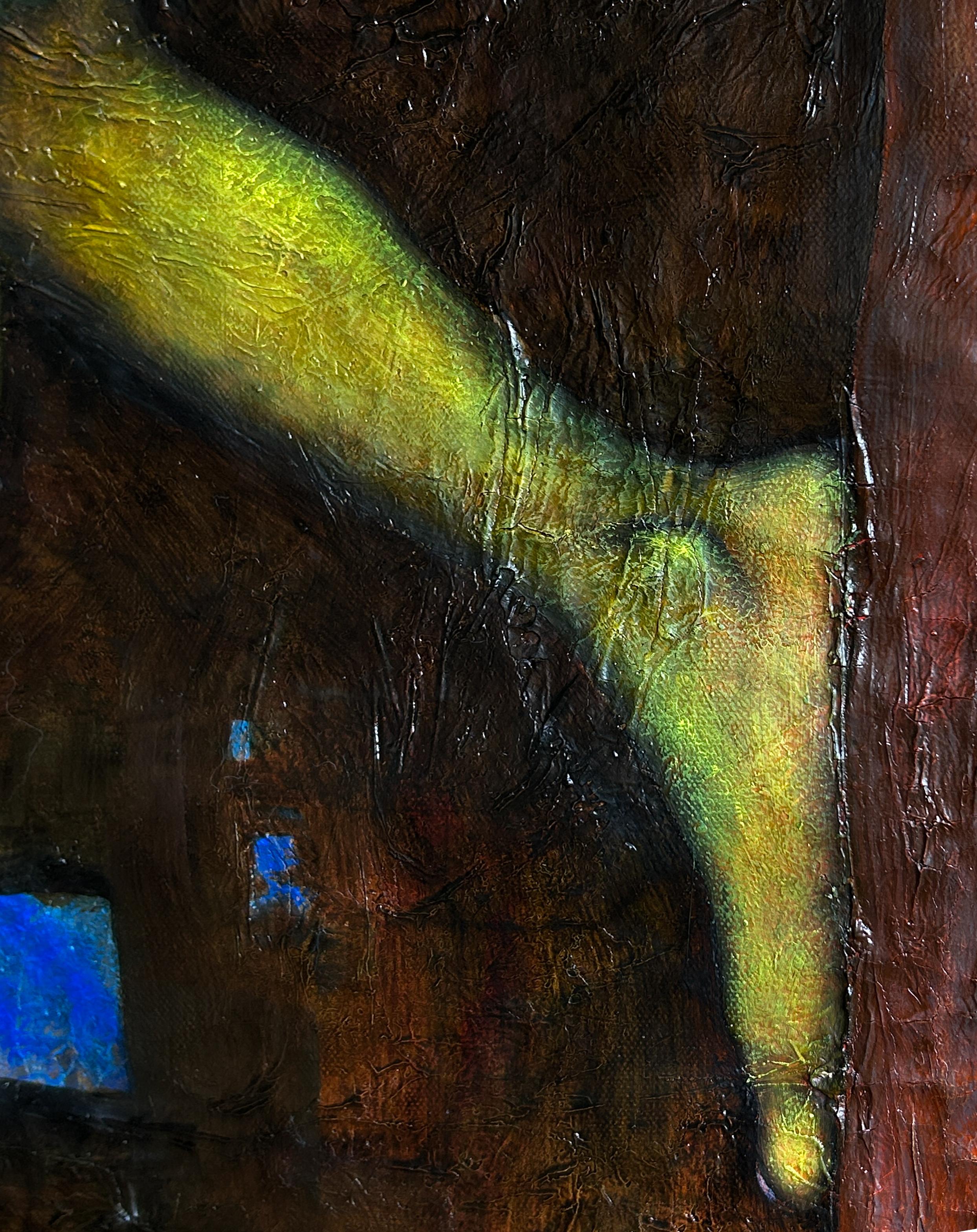 Pittura a olio moderna con nudo ed esseri fantastici 