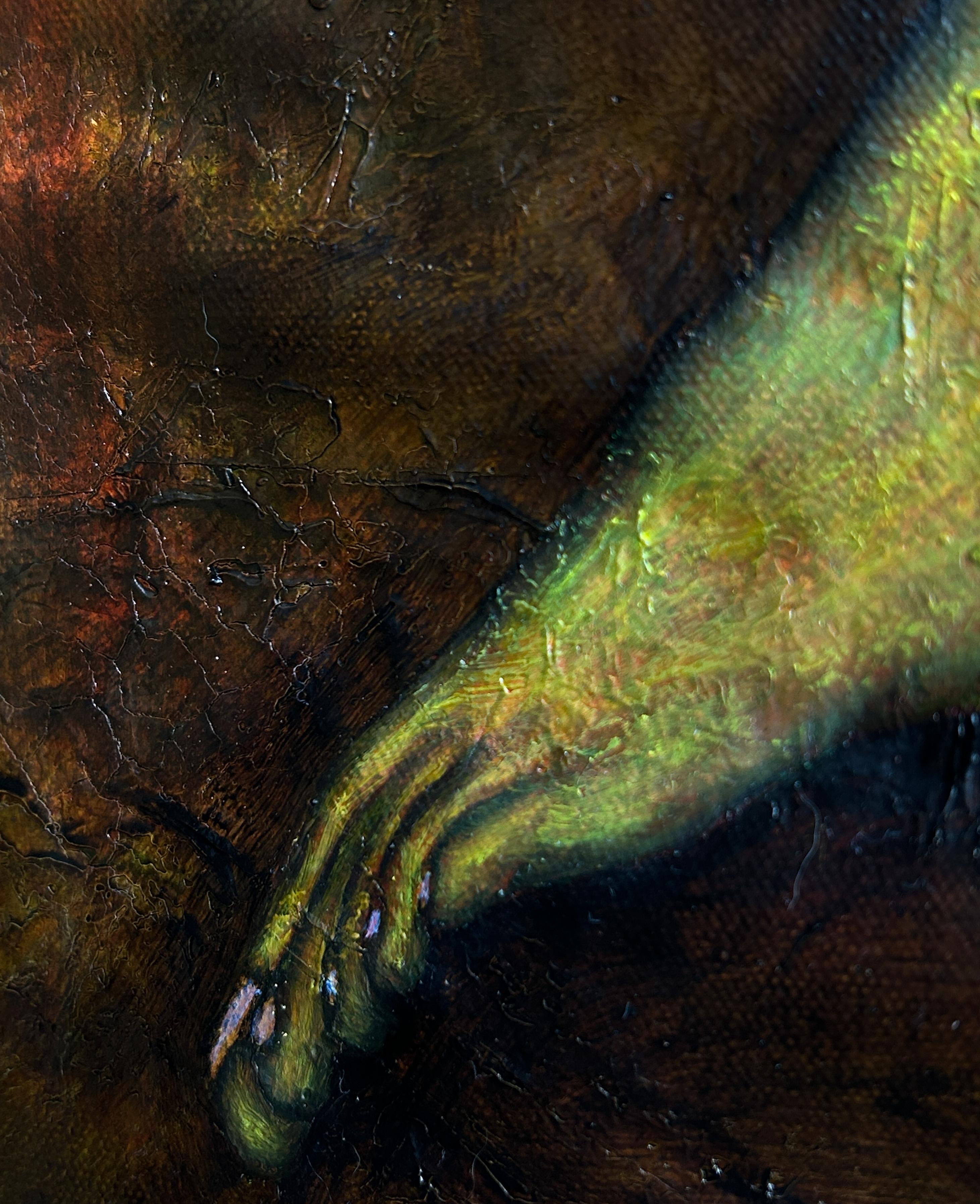 Pittura a olio moderna con nudo ed esseri fantastici 