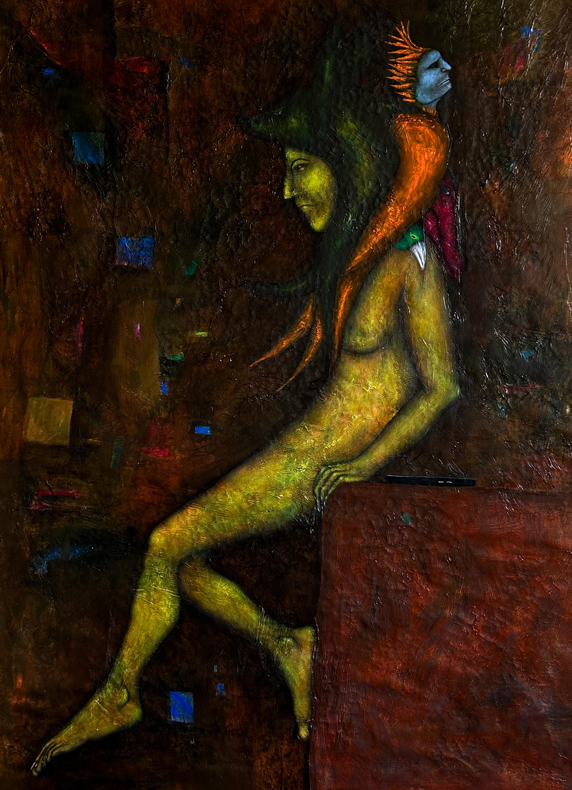 Pittura a olio moderna con nudo ed esseri fantastici "Persona
