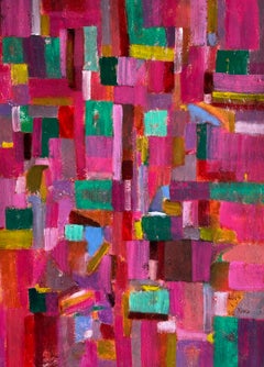 Solitudine rosa in astratto, pittura a tecnica mista su tela, 38x50 cm