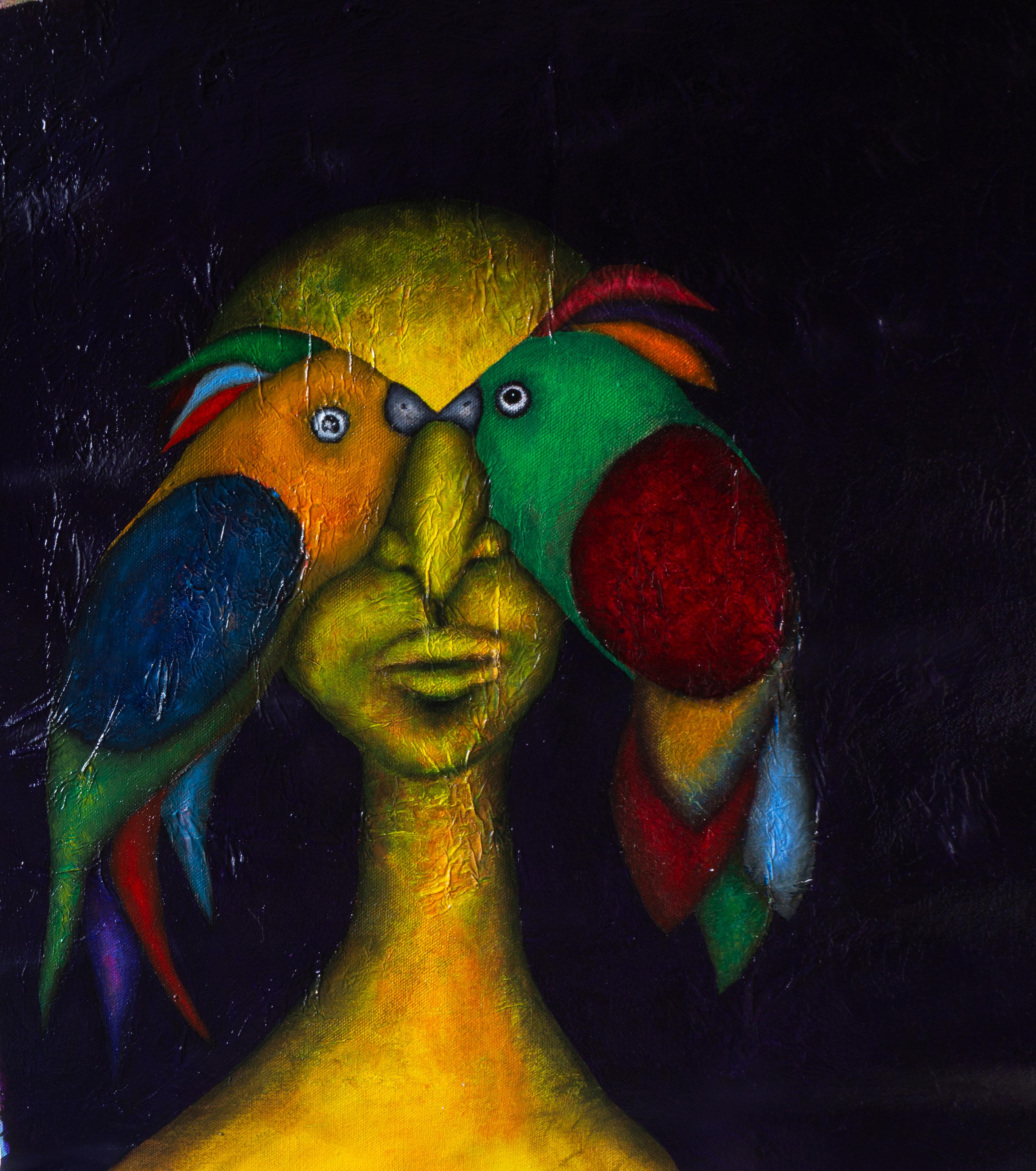 Luis Alexander Rodríguez (Ie-Xiua) Figurative Painting - Portrait of a birdman