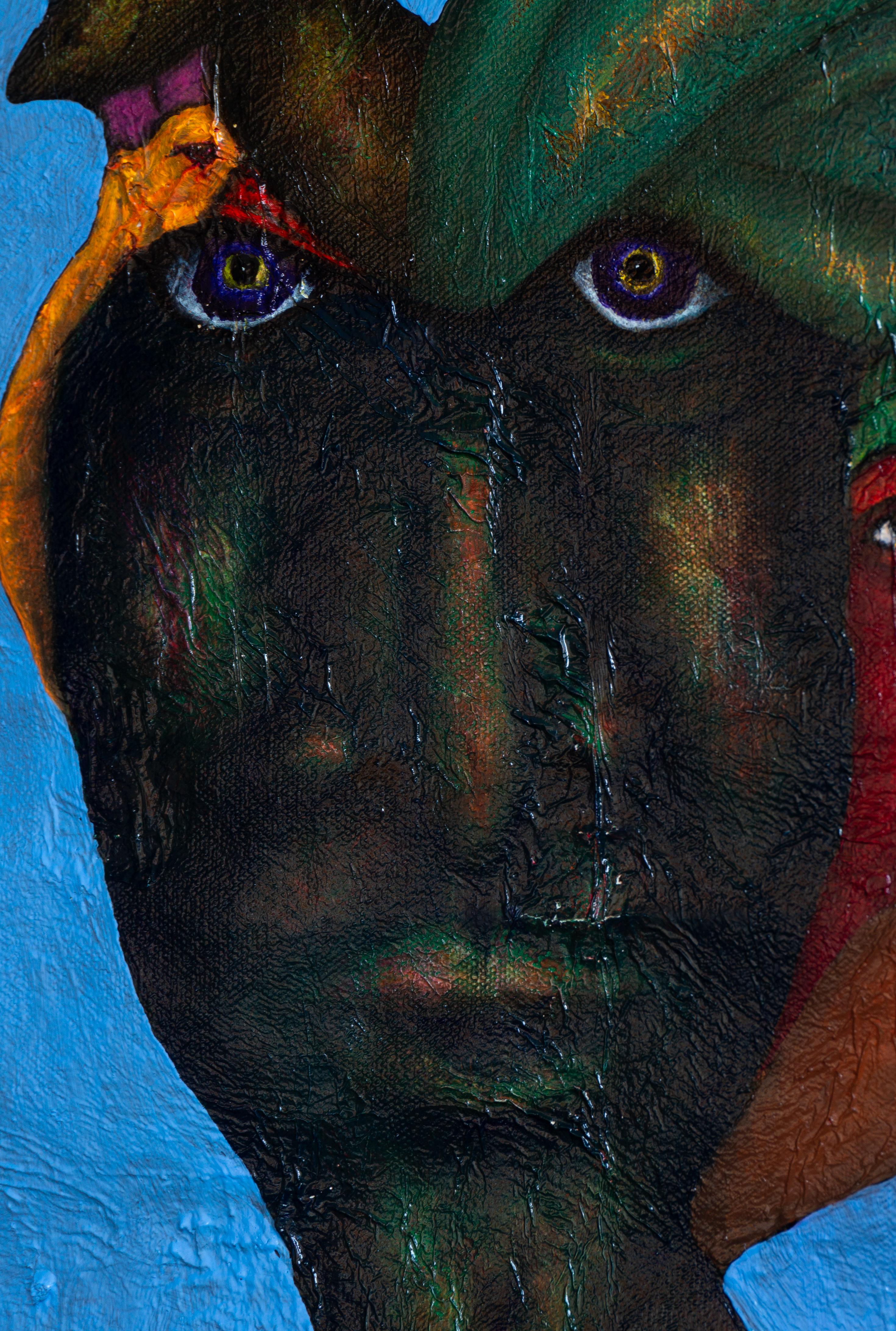 Presenza - ritratto di un momento - pittura ad olio su sfondo blu - Portrait Painting Blu di Luis Alexander Rodríguez (Ie-Xiua)