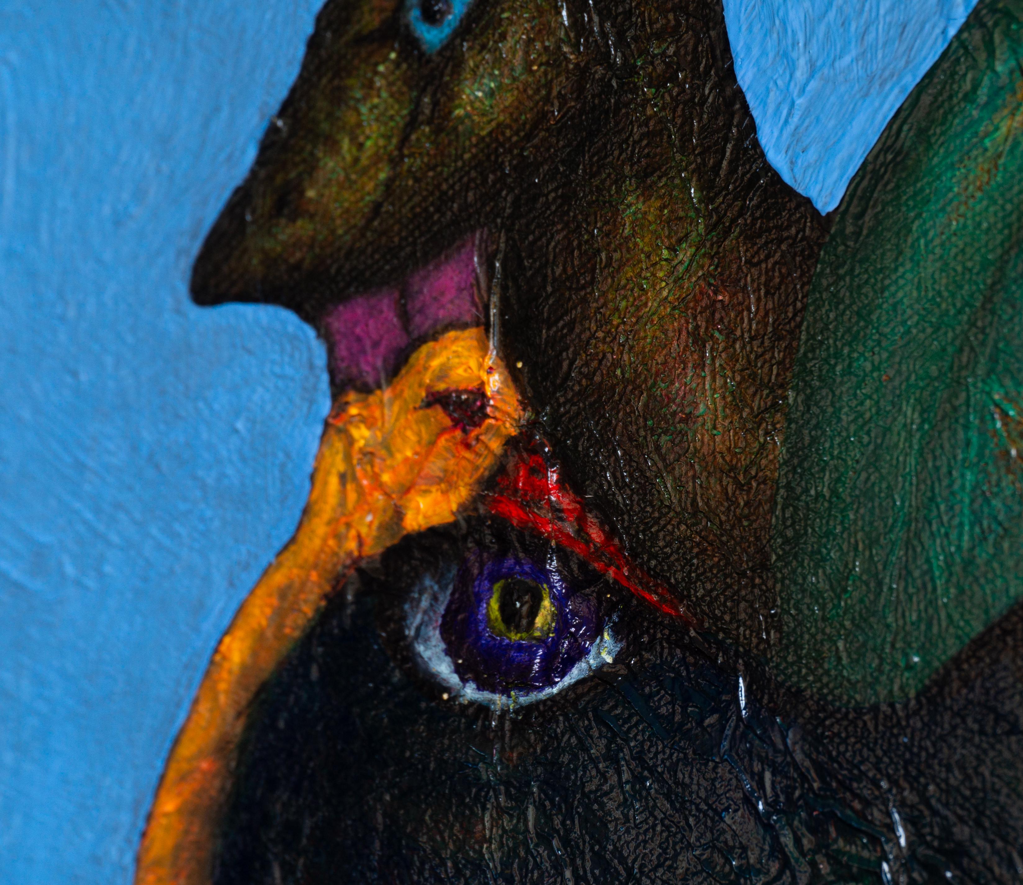 Presenza - ritratto di un momento - pittura ad olio su sfondo blu in vendita 1