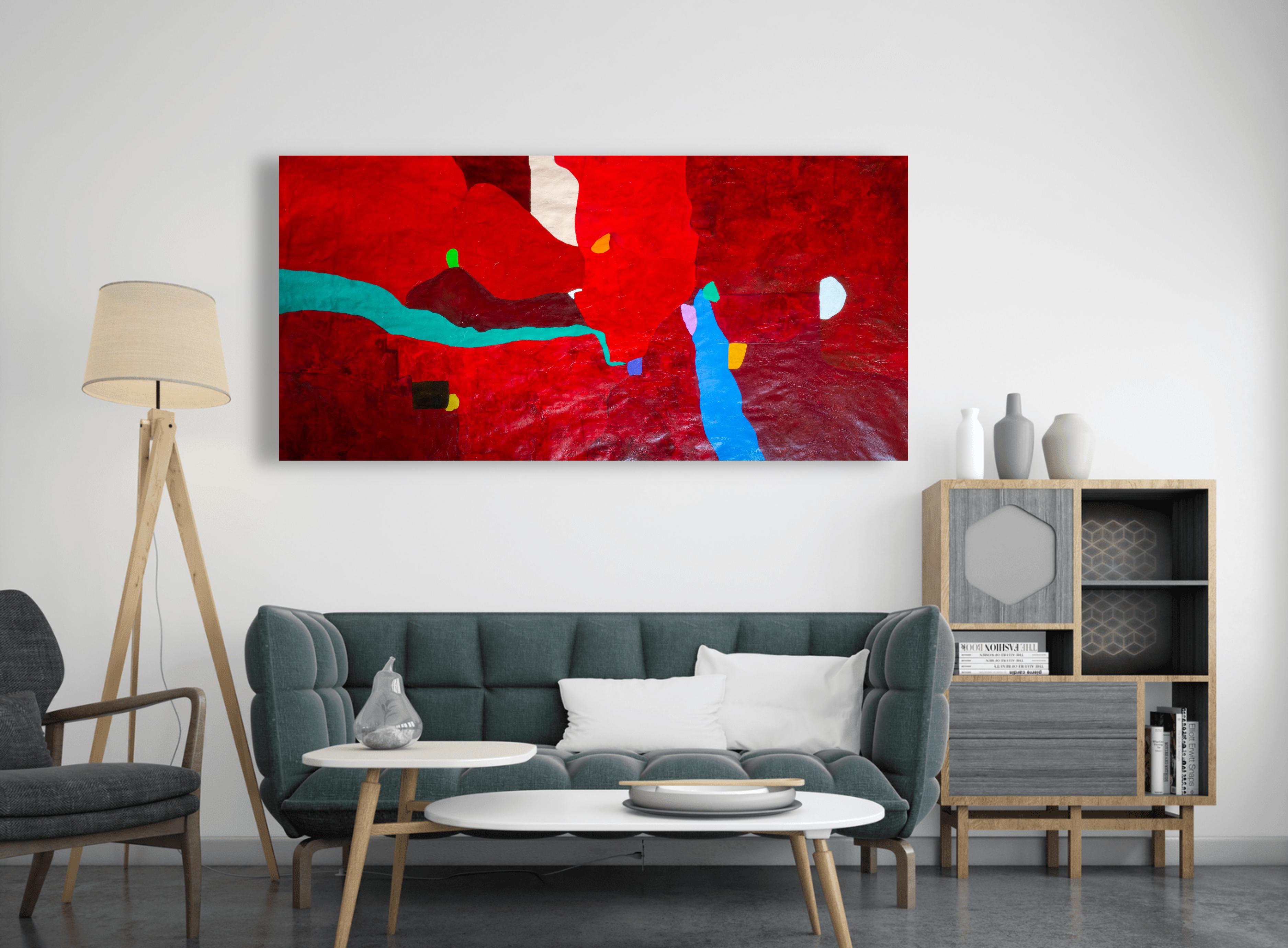 Red Abstract Composition by L-Xiua: Exploration of Color and Form For Sale 12