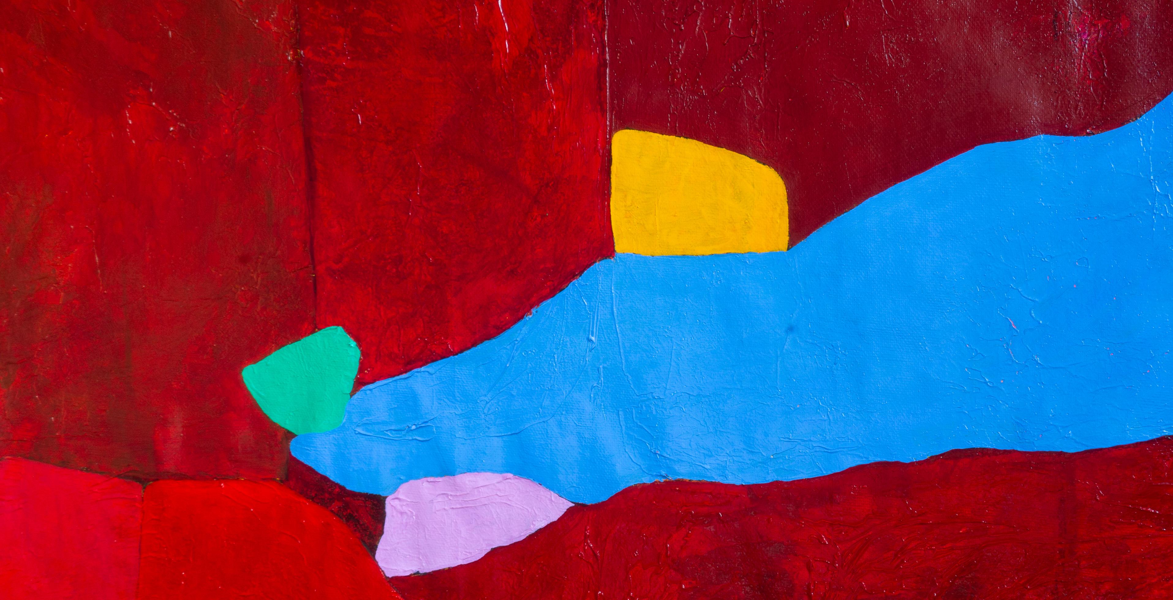 Red Abstract Composition by L-Xiua: Exploration of Color and Form For Sale 4