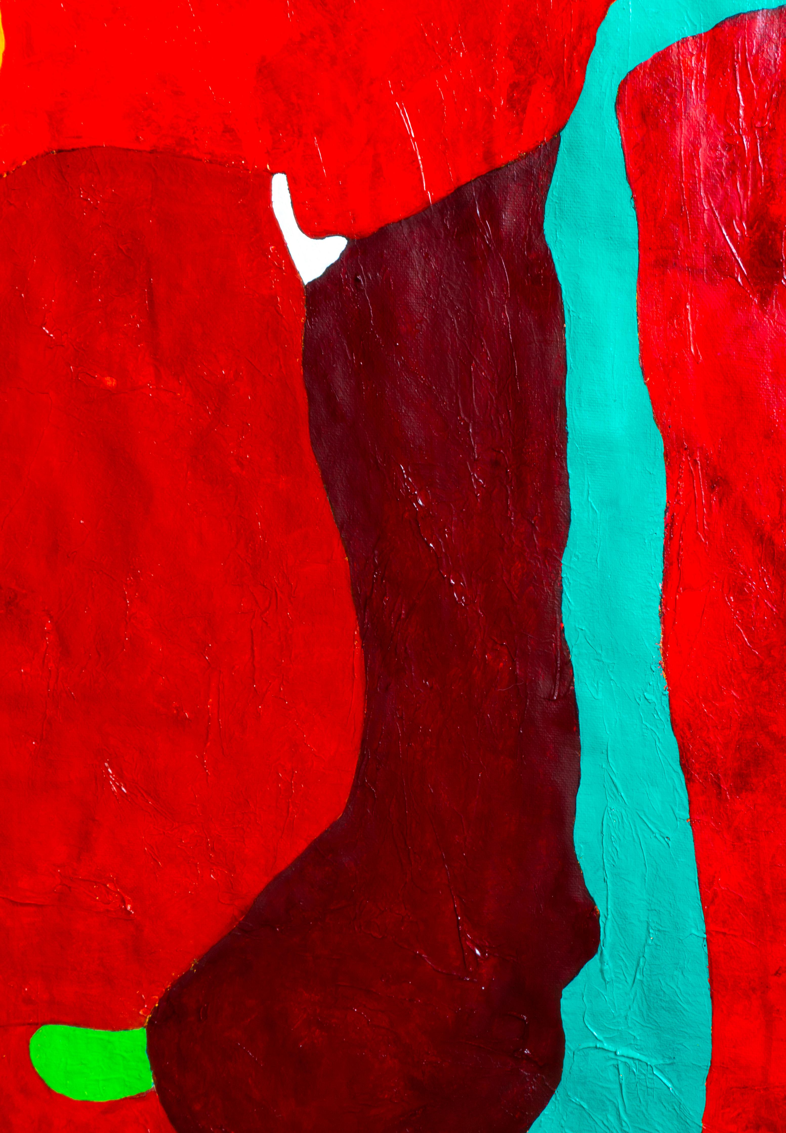 Red Abstract Composition by L-Xiua: Exploration of Color and Form For Sale 5