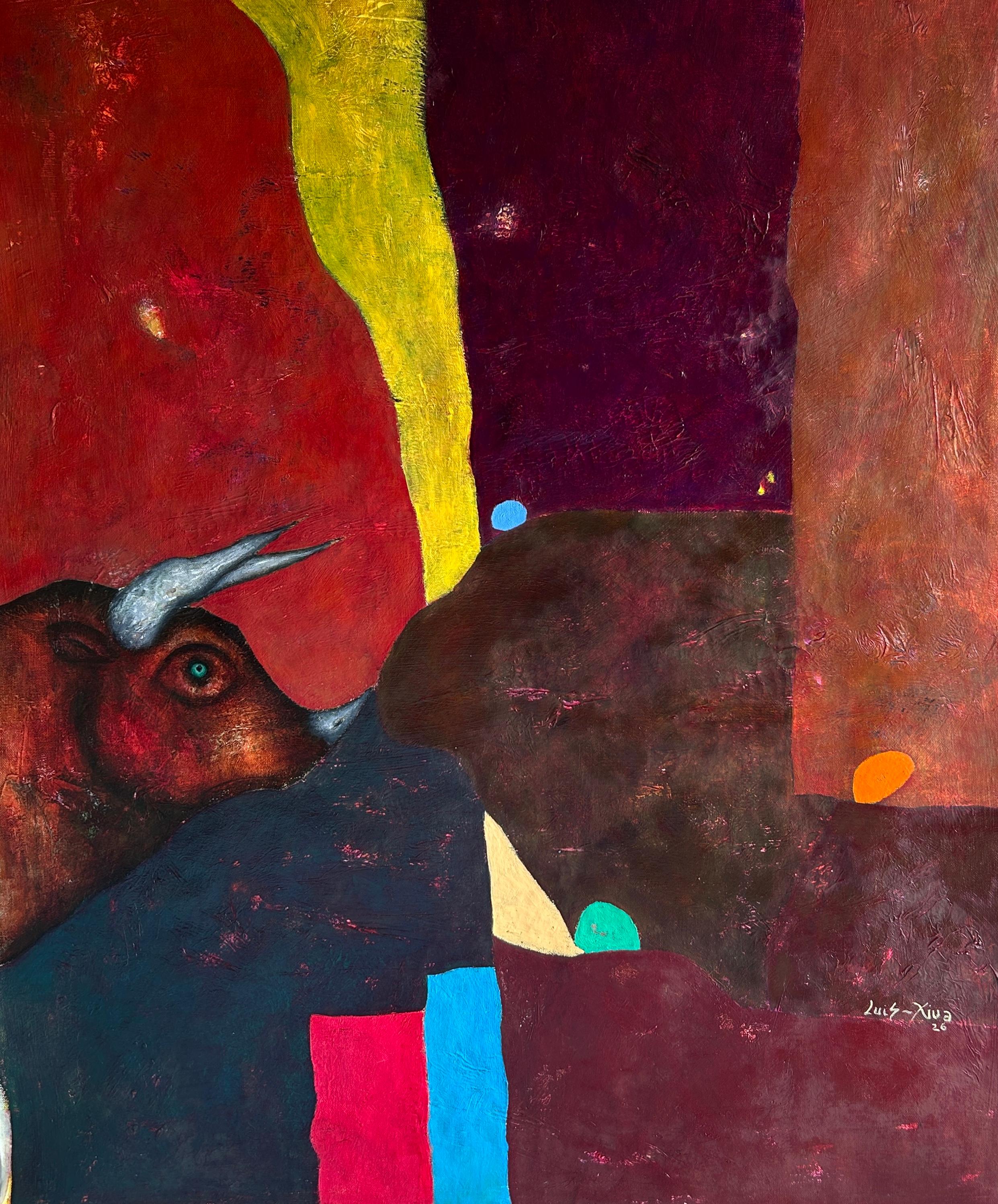Redeemed Bull Abstract Oil Painting on Canvas, Signed, 60x70 cm