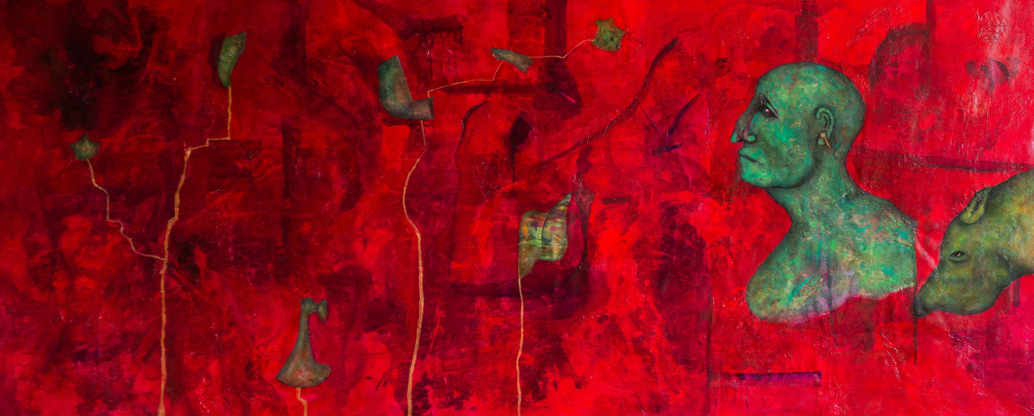 Luis Alexander Rodríguez (Ie-Xiua) Interior Painting - ABSTRACT Painting With Magical Red Tones “Red Rhapsody”, Mixed Technique, 2022