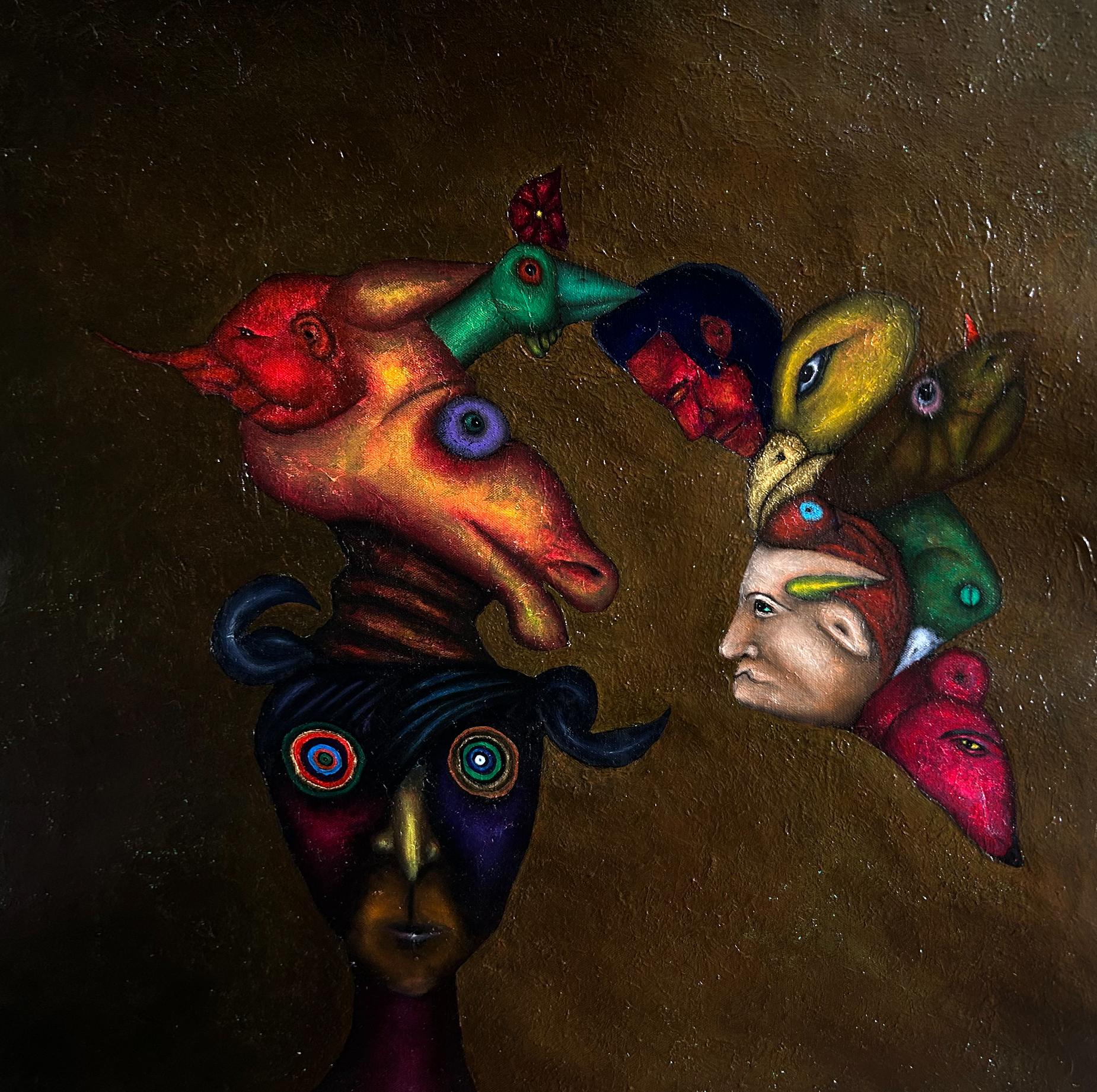 Luis Alexander Rodríguez (Ie-Xiua) Animal Painting - "Rhapsody in the Tropics" Metamorphosis and Connection: Surrealist Painting