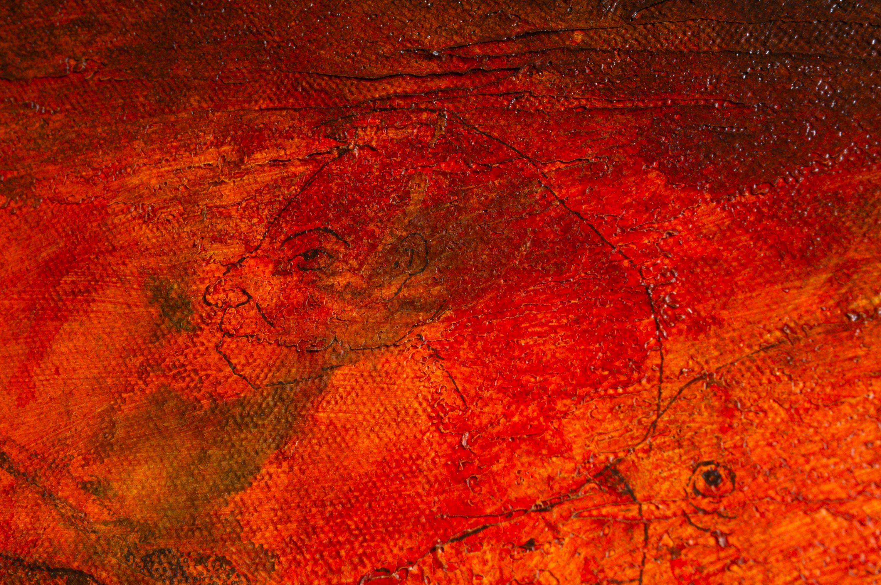 Pittura a olio contemporanea di una balena magica. 