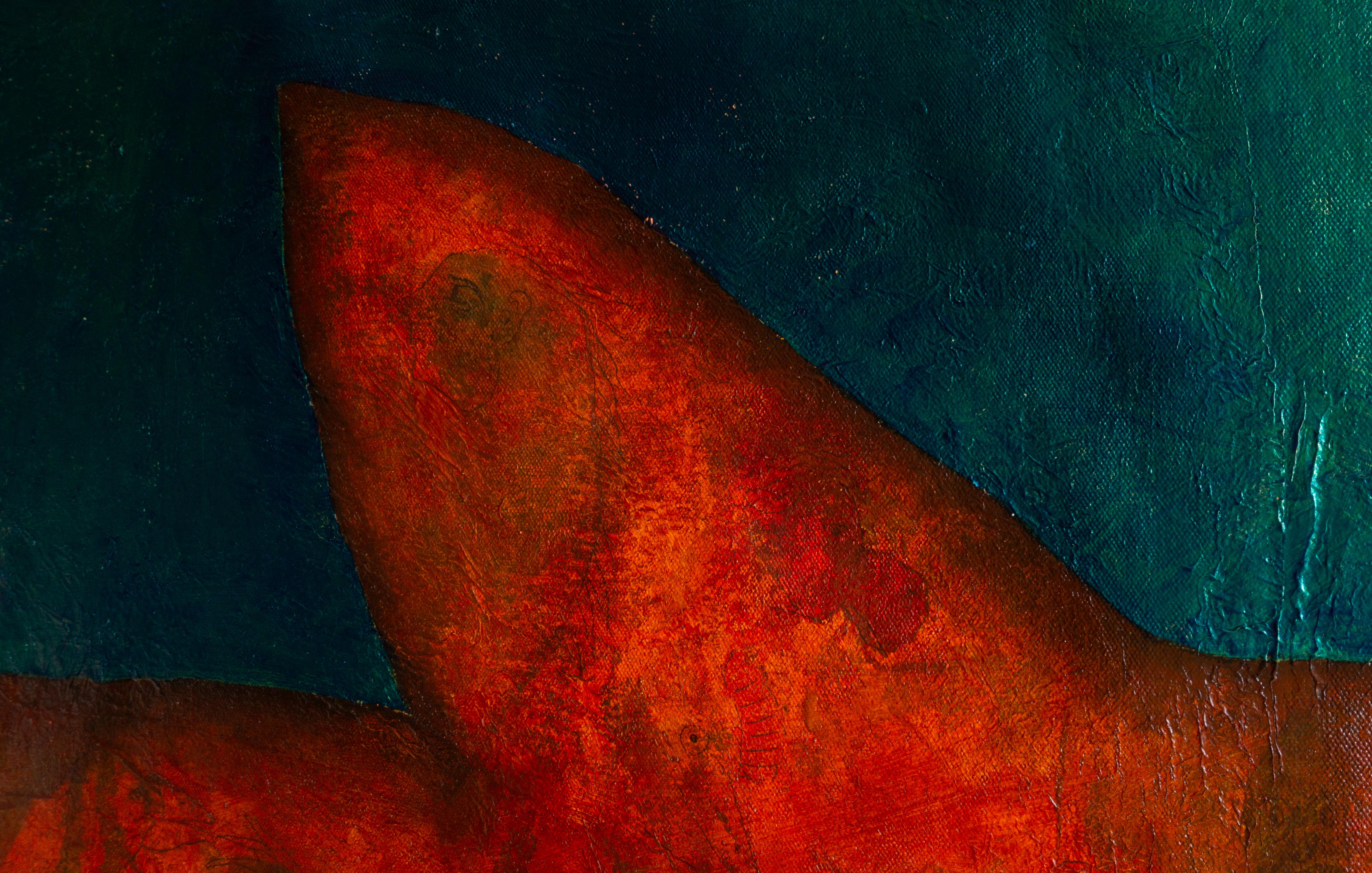 Pittura a olio contemporanea di una balena magica. 
