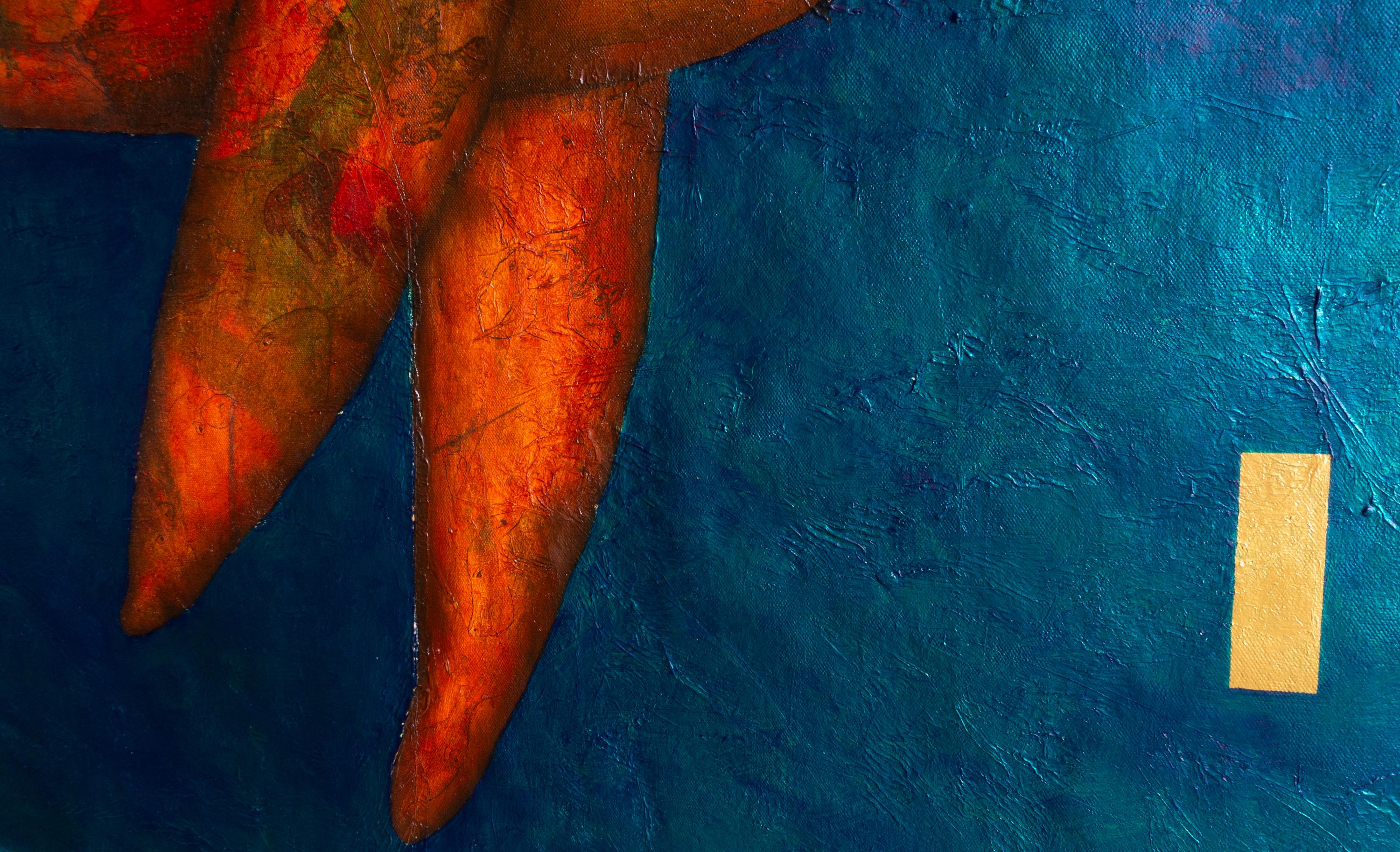 Pittura a olio contemporanea di una balena magica. 